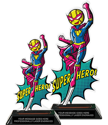 Softball Super Hero Acrylic Trophies- Female