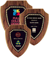 American Walnut Shield Plaques with Decorative Border - Engraved or Color
