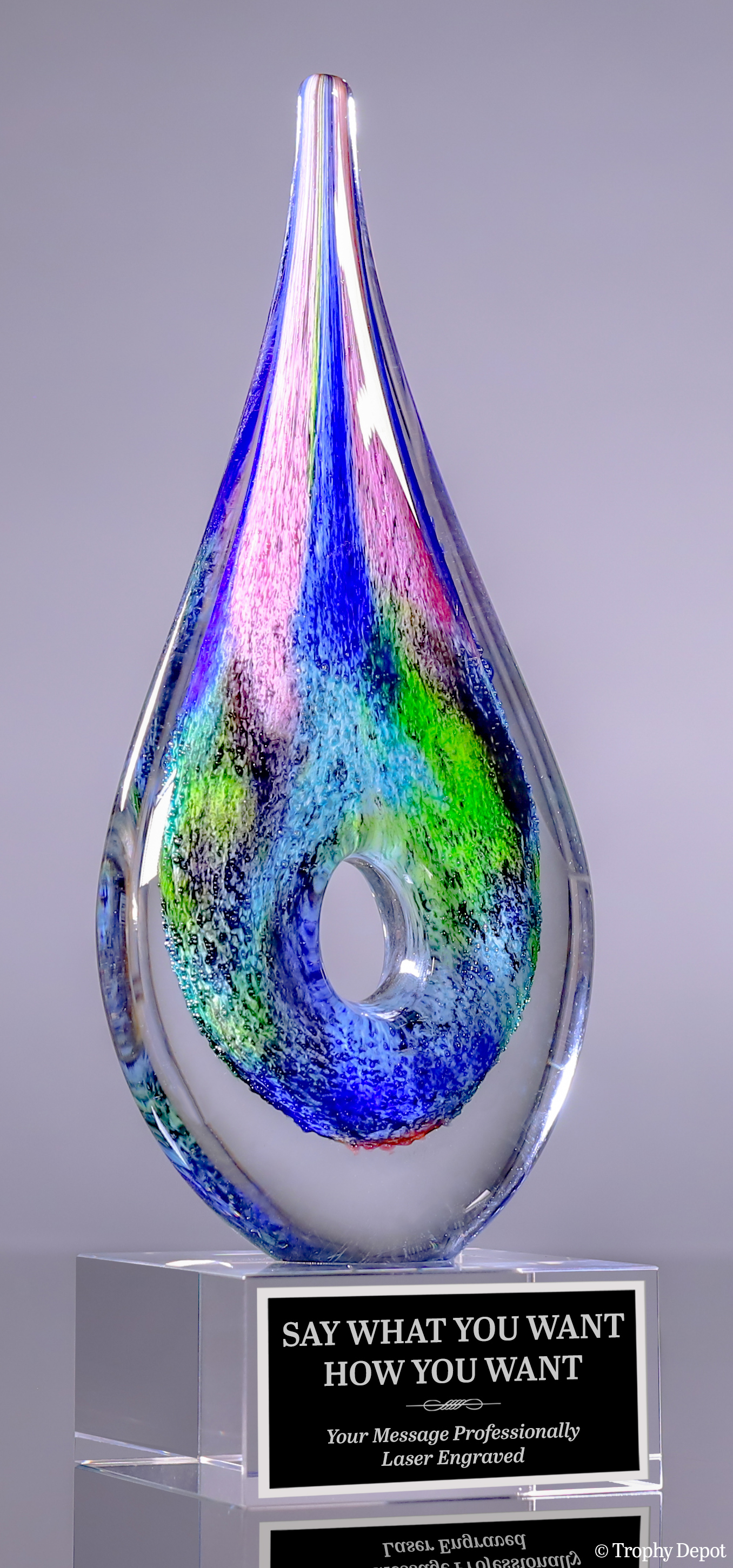 Multi Colored Art Glass Award Trophy Depot
