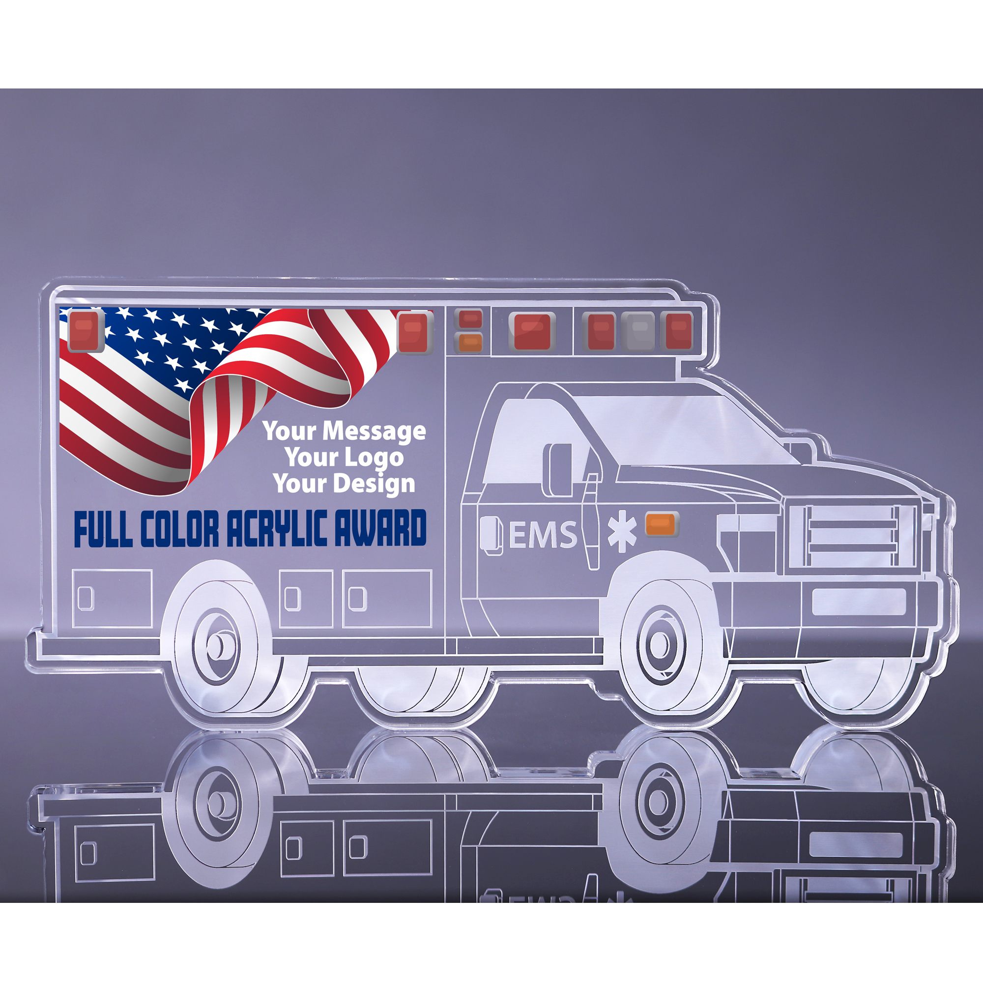 1 inch Thick Ambulance Acrylic Award - 11 inch Color