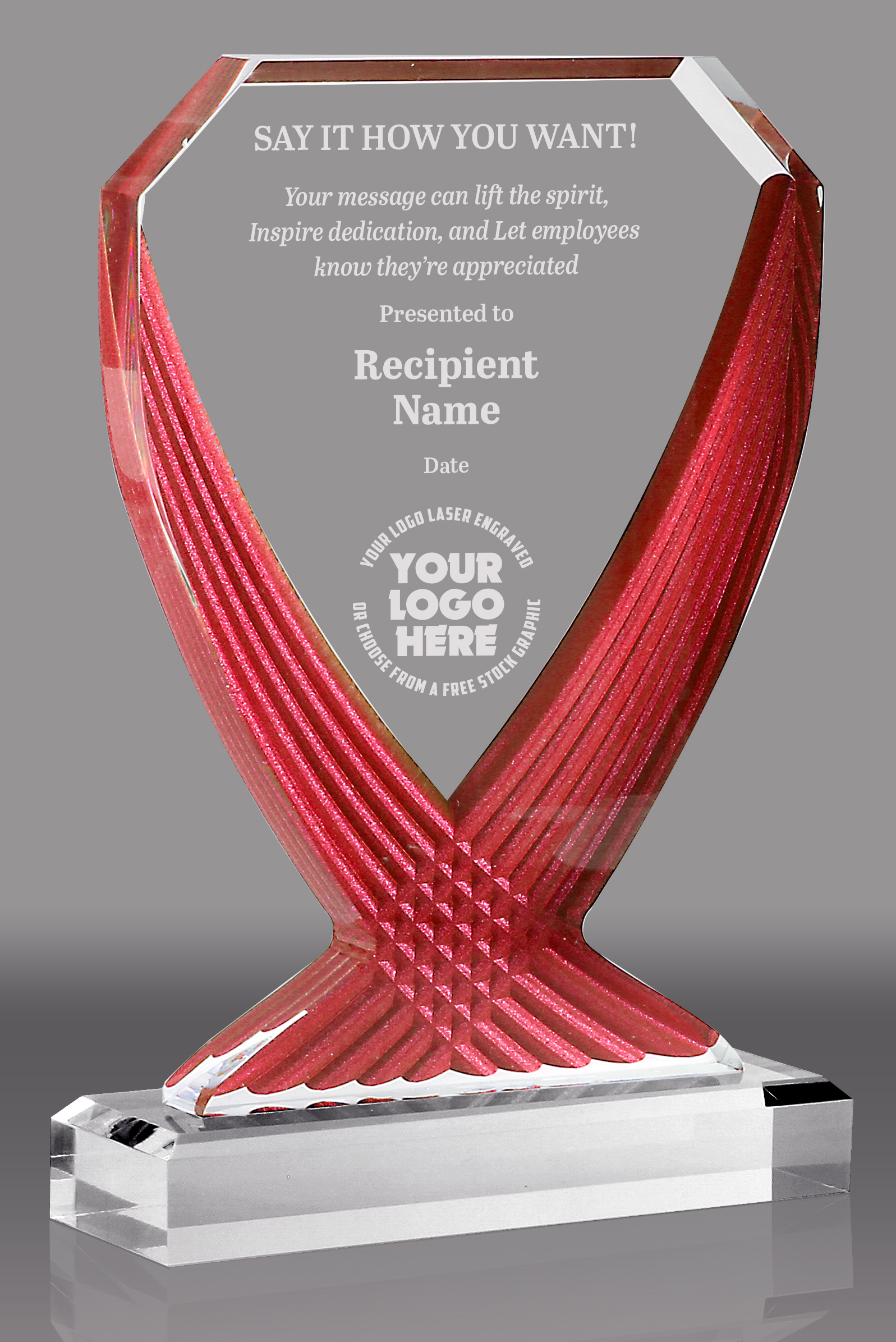 Diamond Vase Acrylic Award- Red 9 inch