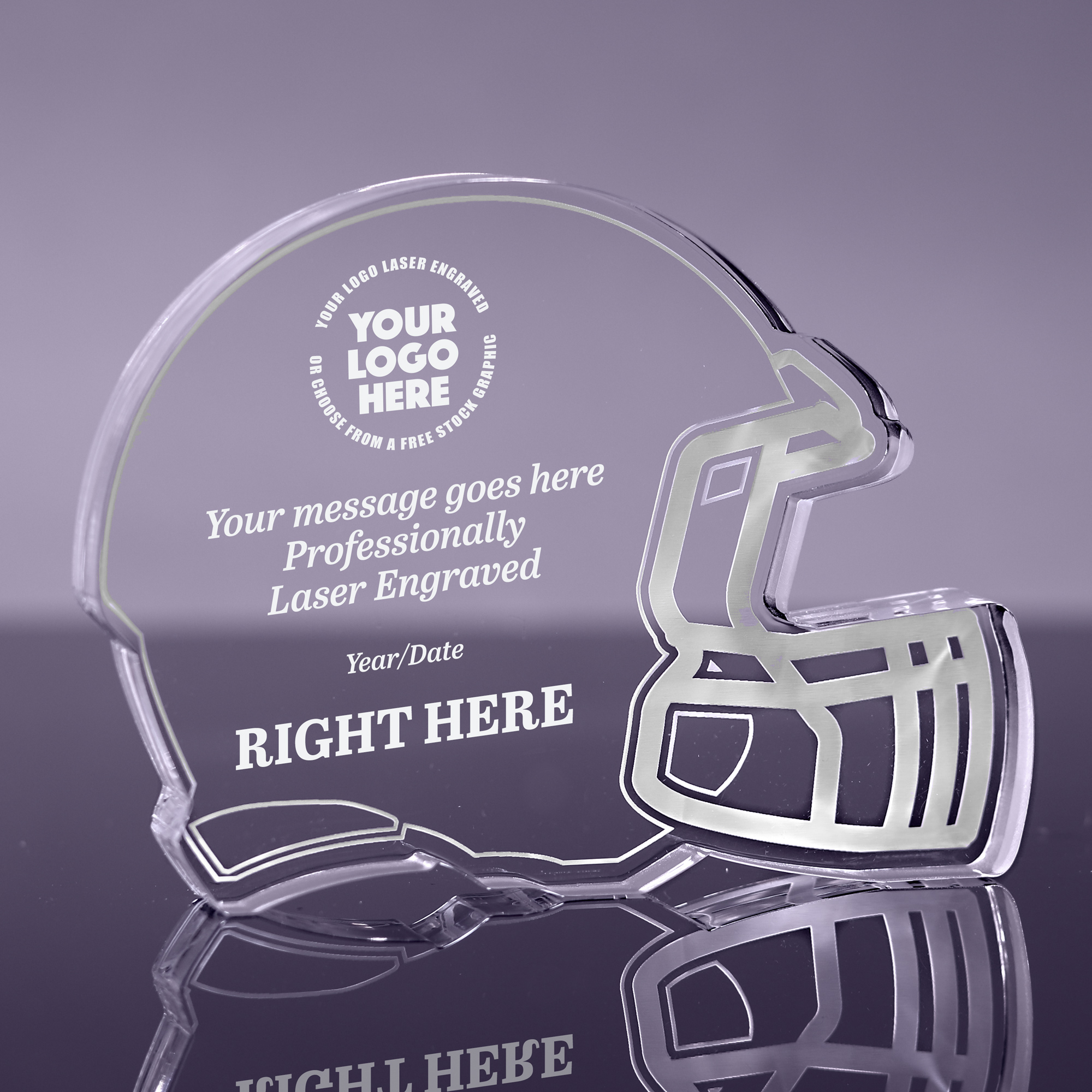 1 inch Thick Football Helmet Acrylic Award - 7 inch