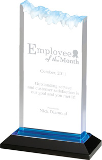Acrylic Frosted Award with Reflective Bottom- Blue 8 inch