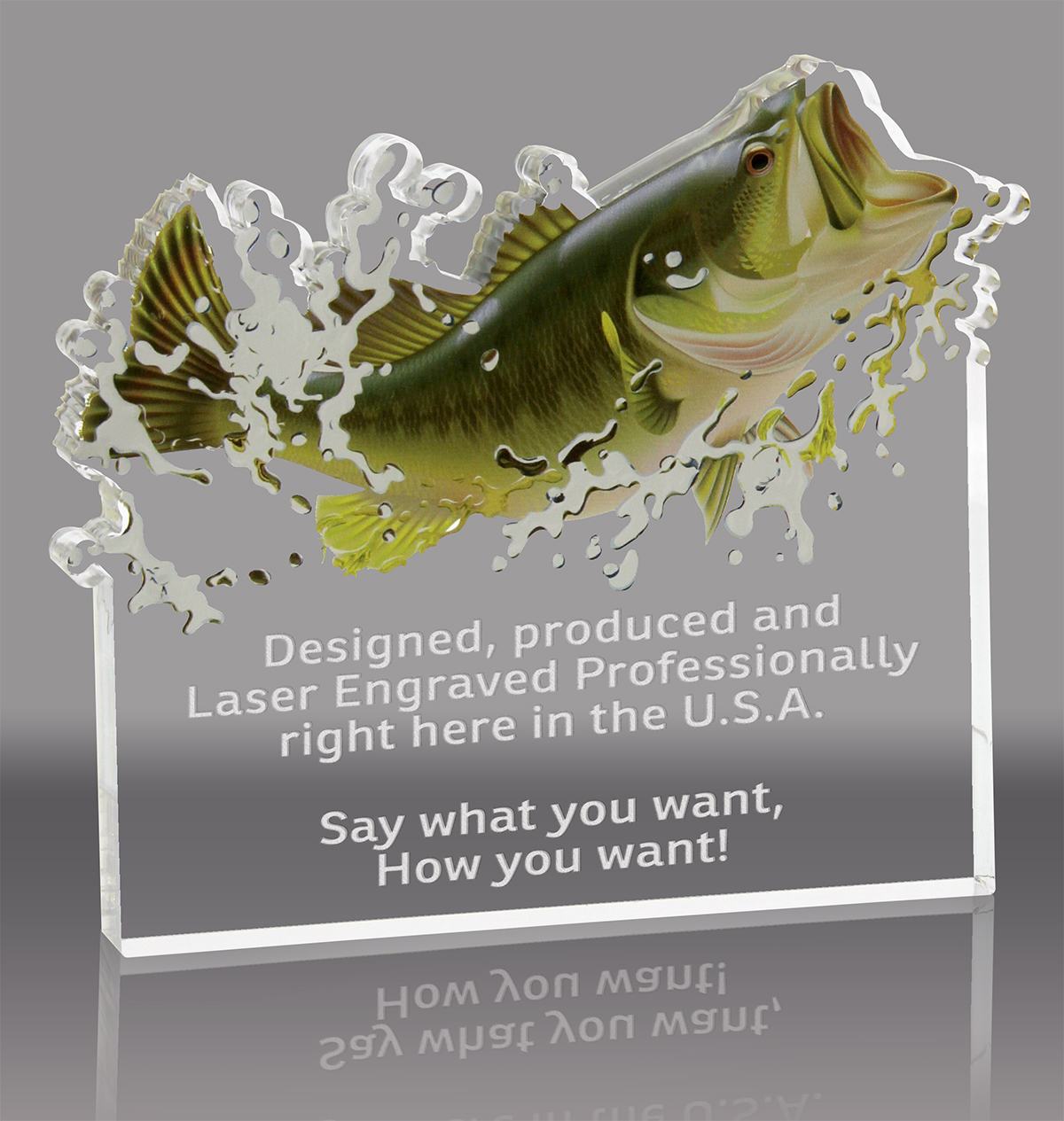 1 inch Thick Bass Fishing Acrylic Award - 8x7.5 inch