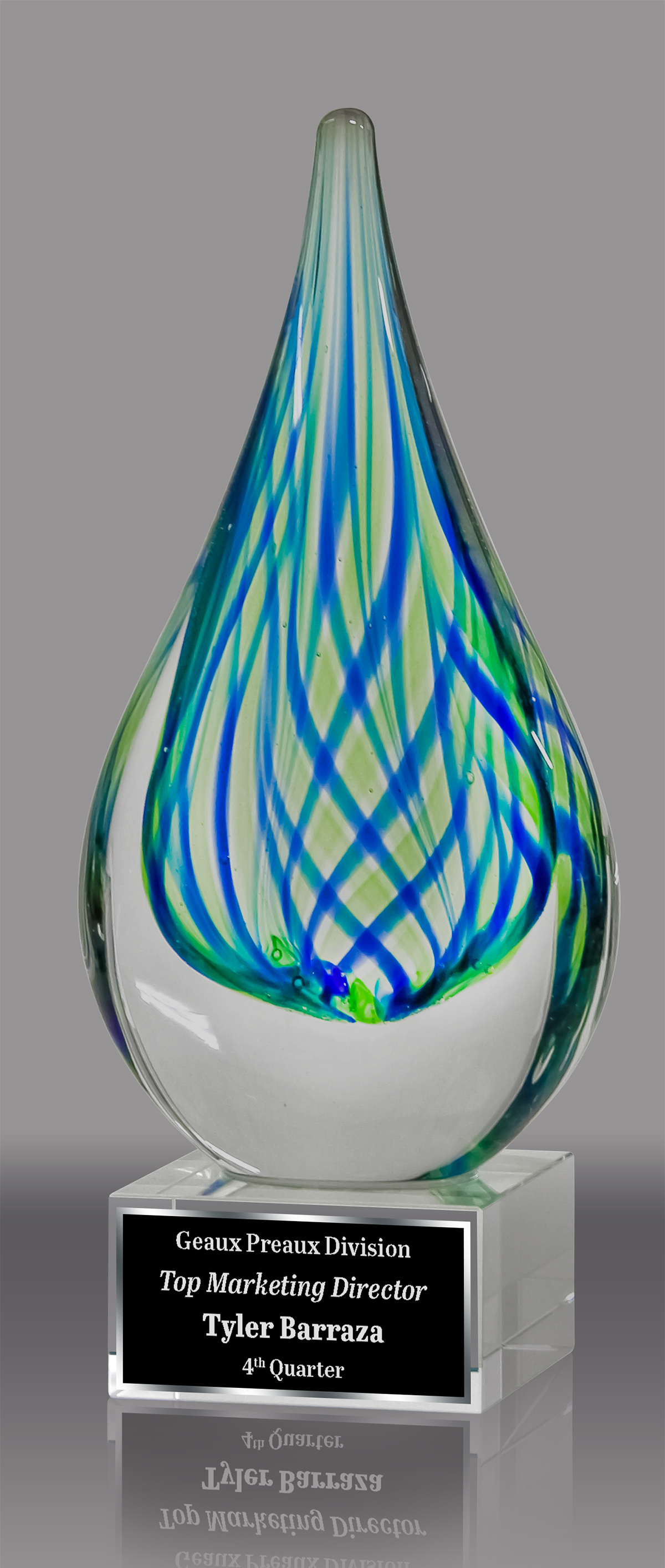 Droplet-Shaped Blue and Green Art Glass Award