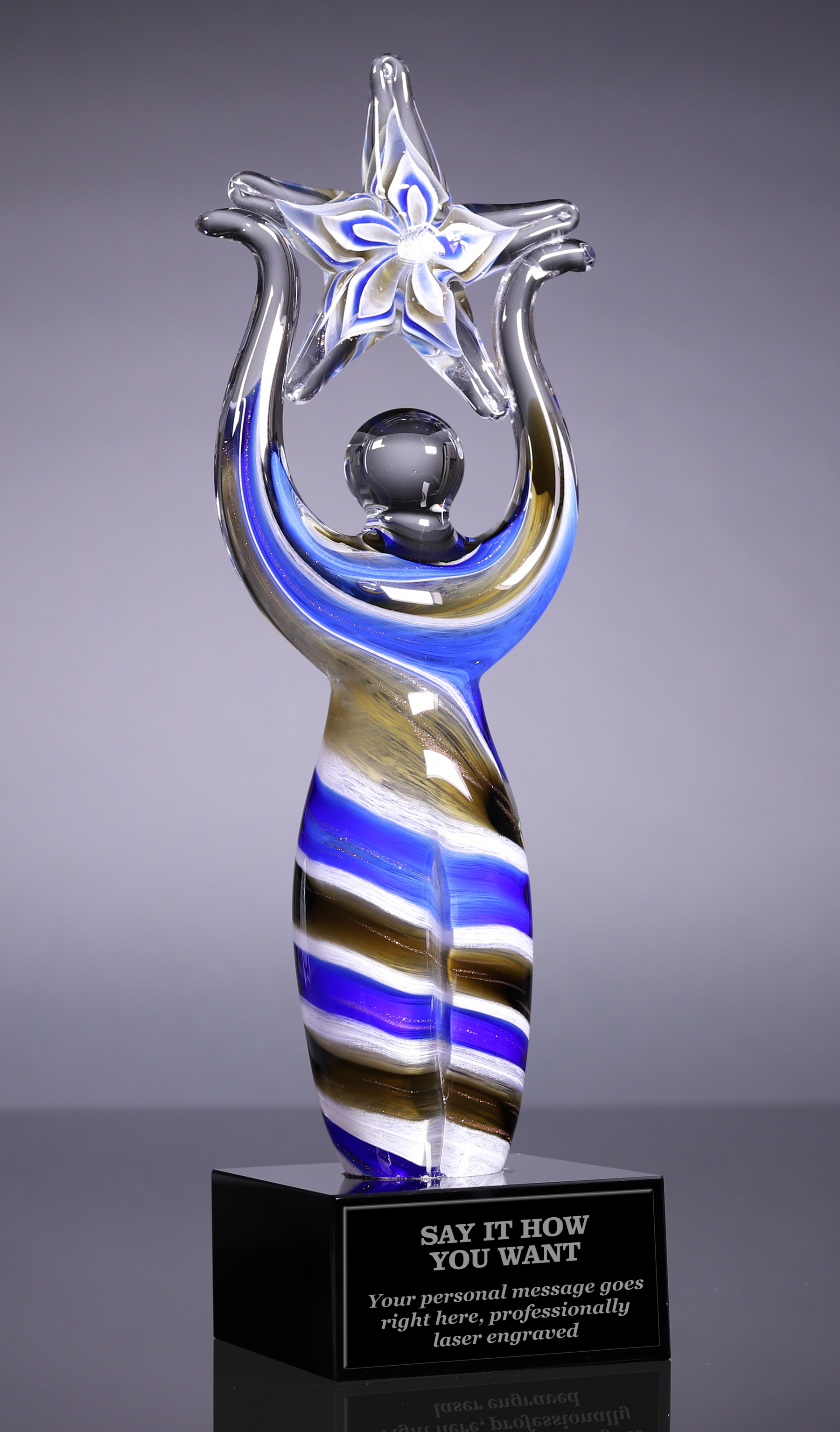 Art Glass Star Achiever Trophy - Blue & Gray