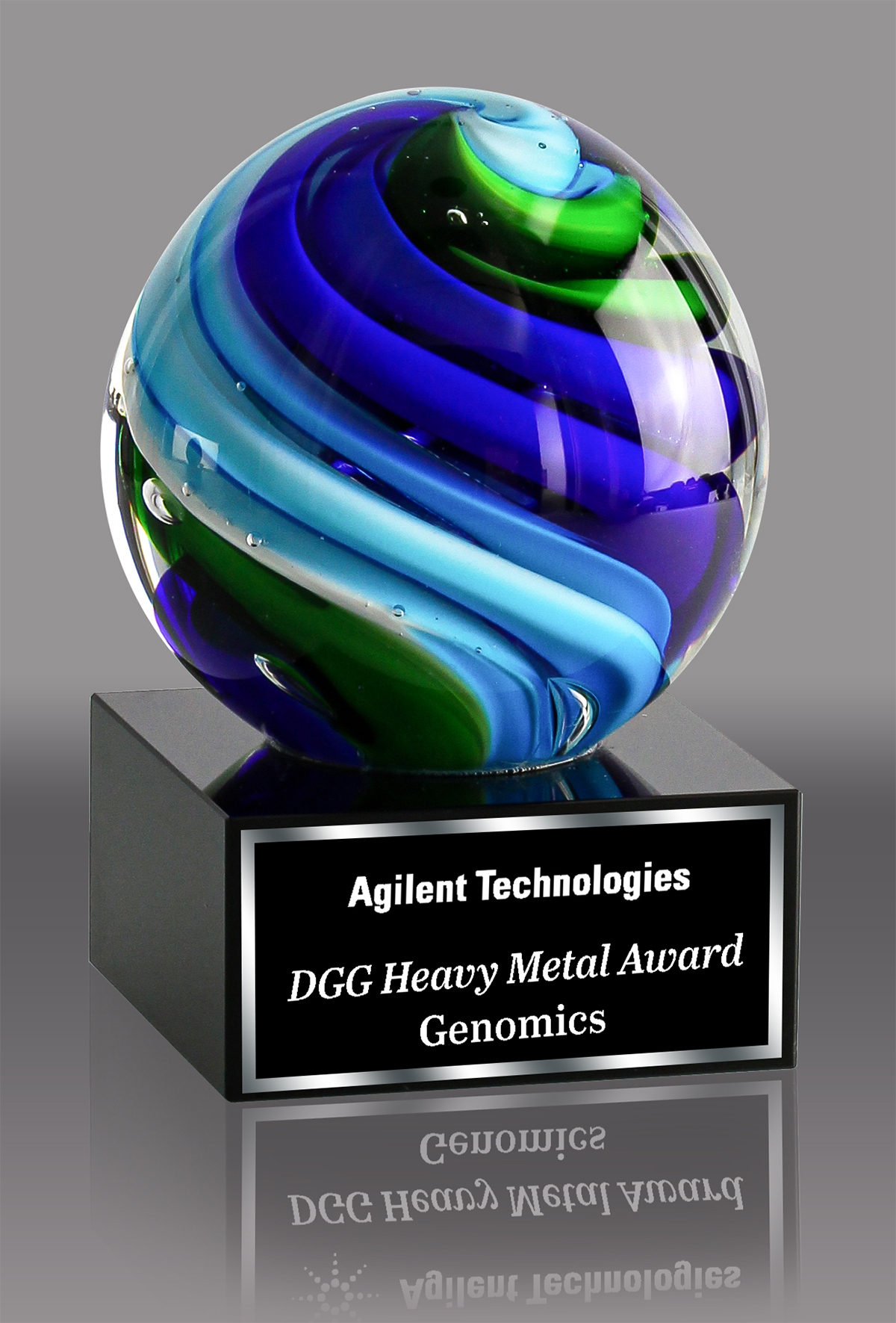 Two-Tone Blue & Green Sphere Art Glass Award