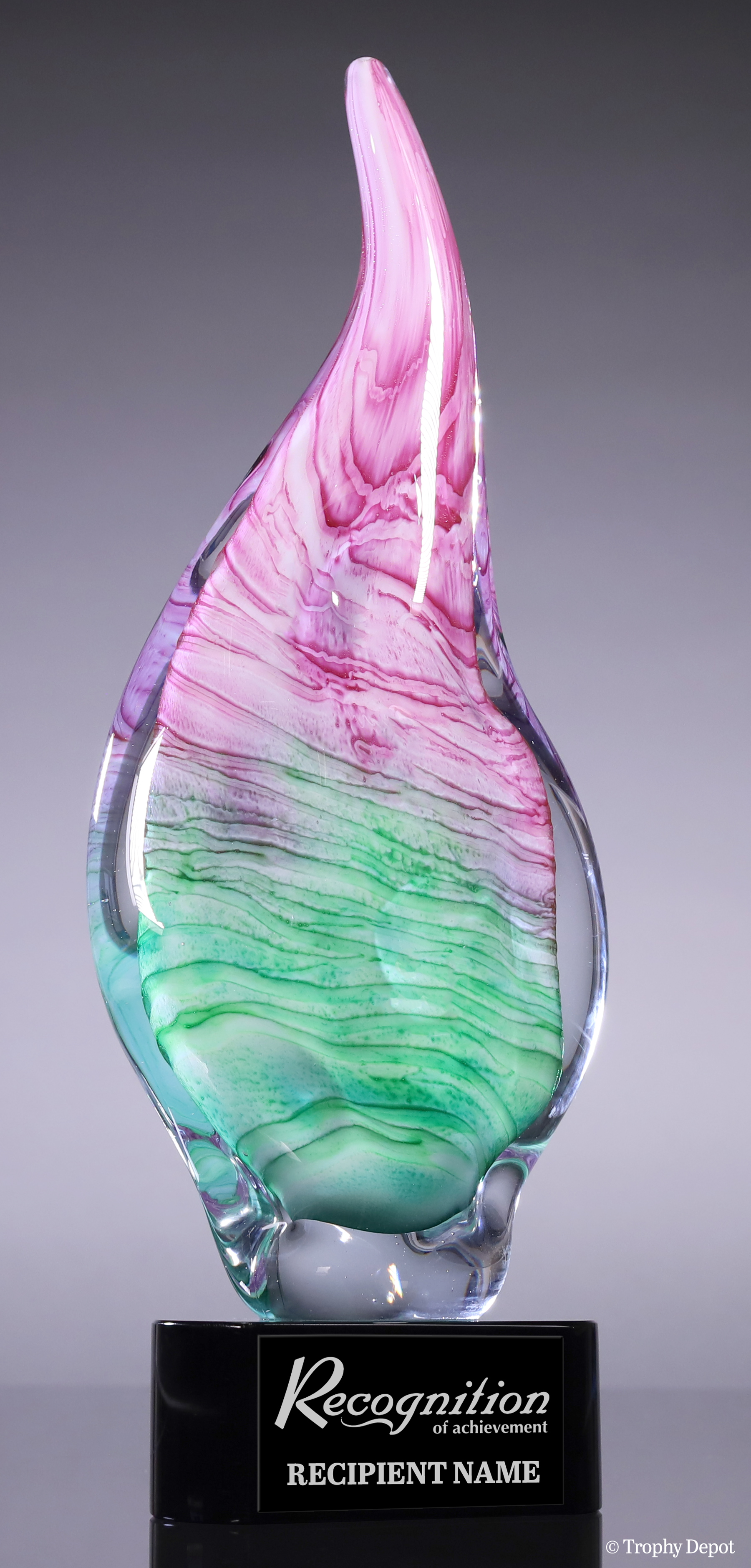 Pink and Green Droplet Art Glass Award