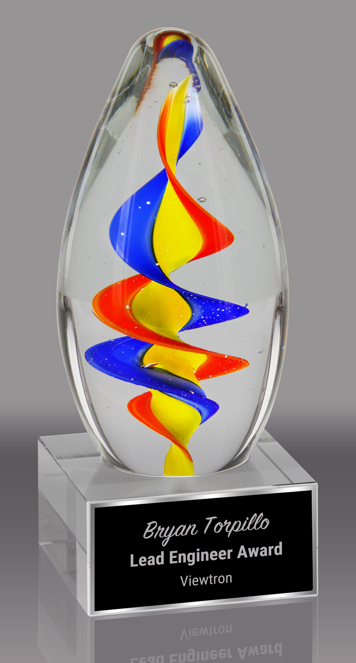 Colorful Egg-Shaped Art Glass Award with Clear Base