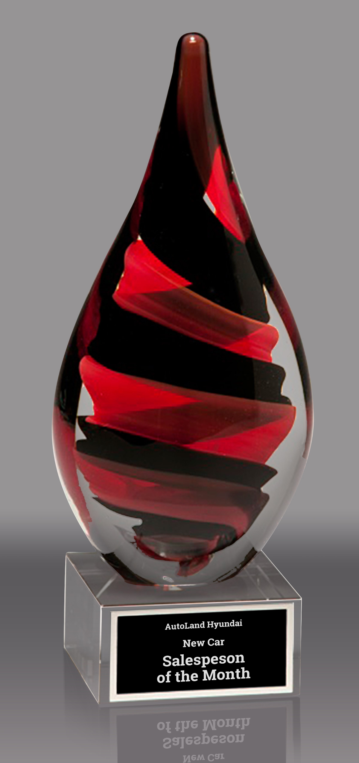 Teardrop Shaped Black & Red Helix Art Glass