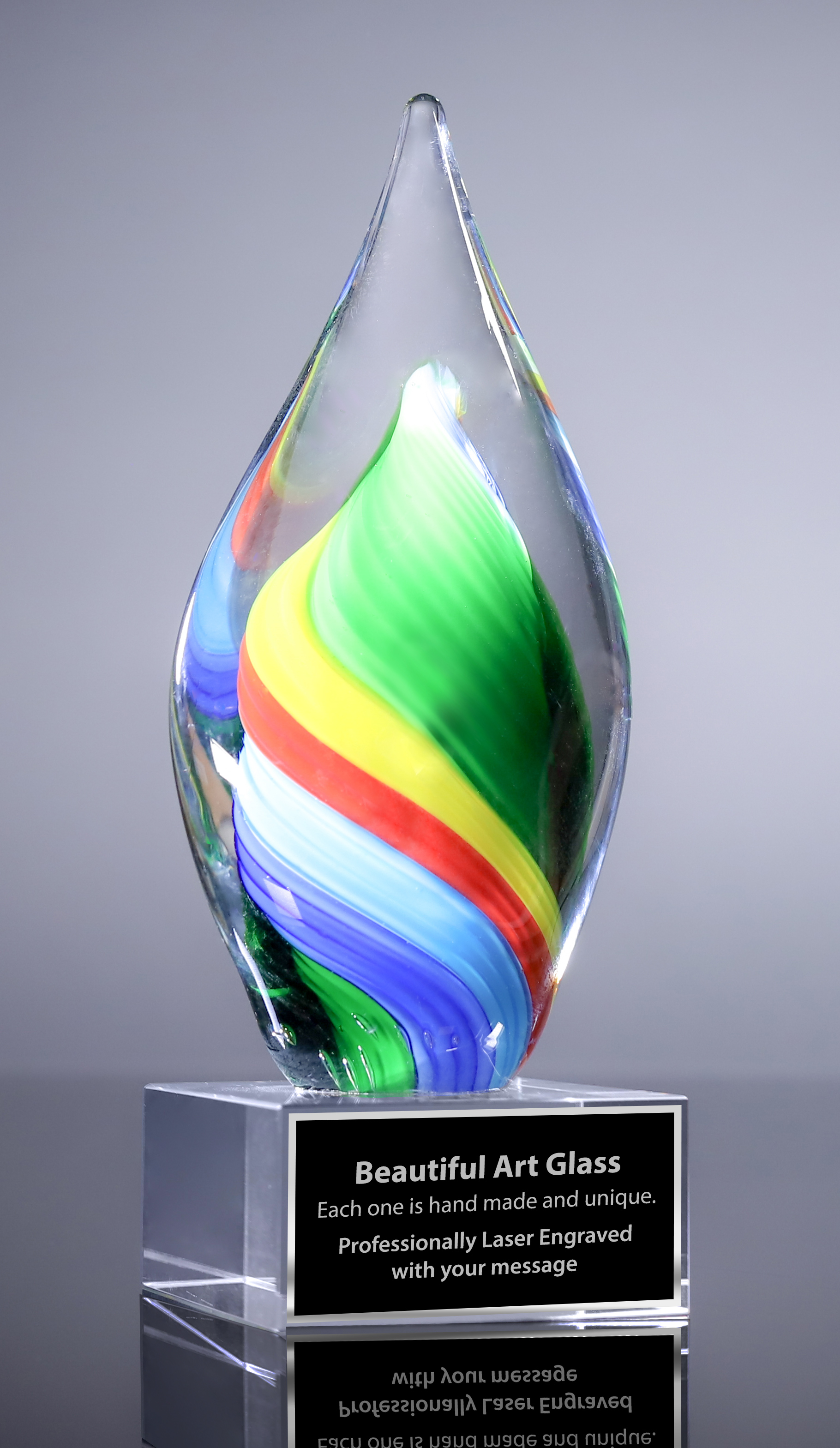 Rainbow Colored Twist Art Glass Award