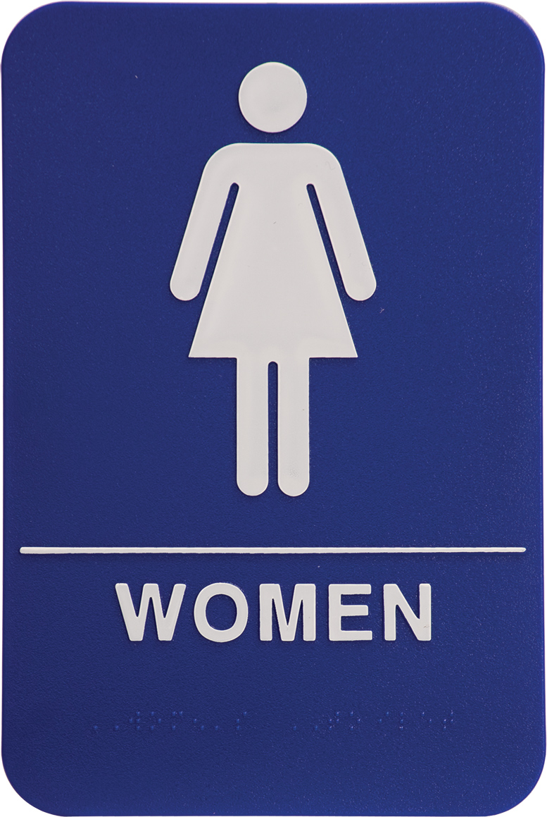 Blue Restroom Sign with Toilet, 4-ft Floor-Standing Steel Stand