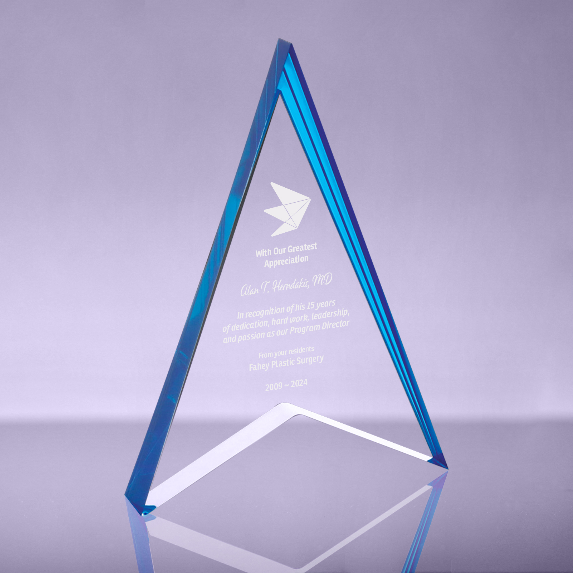 Spearhead Acrylic Award with Blue Reflective Accents - 8 inch