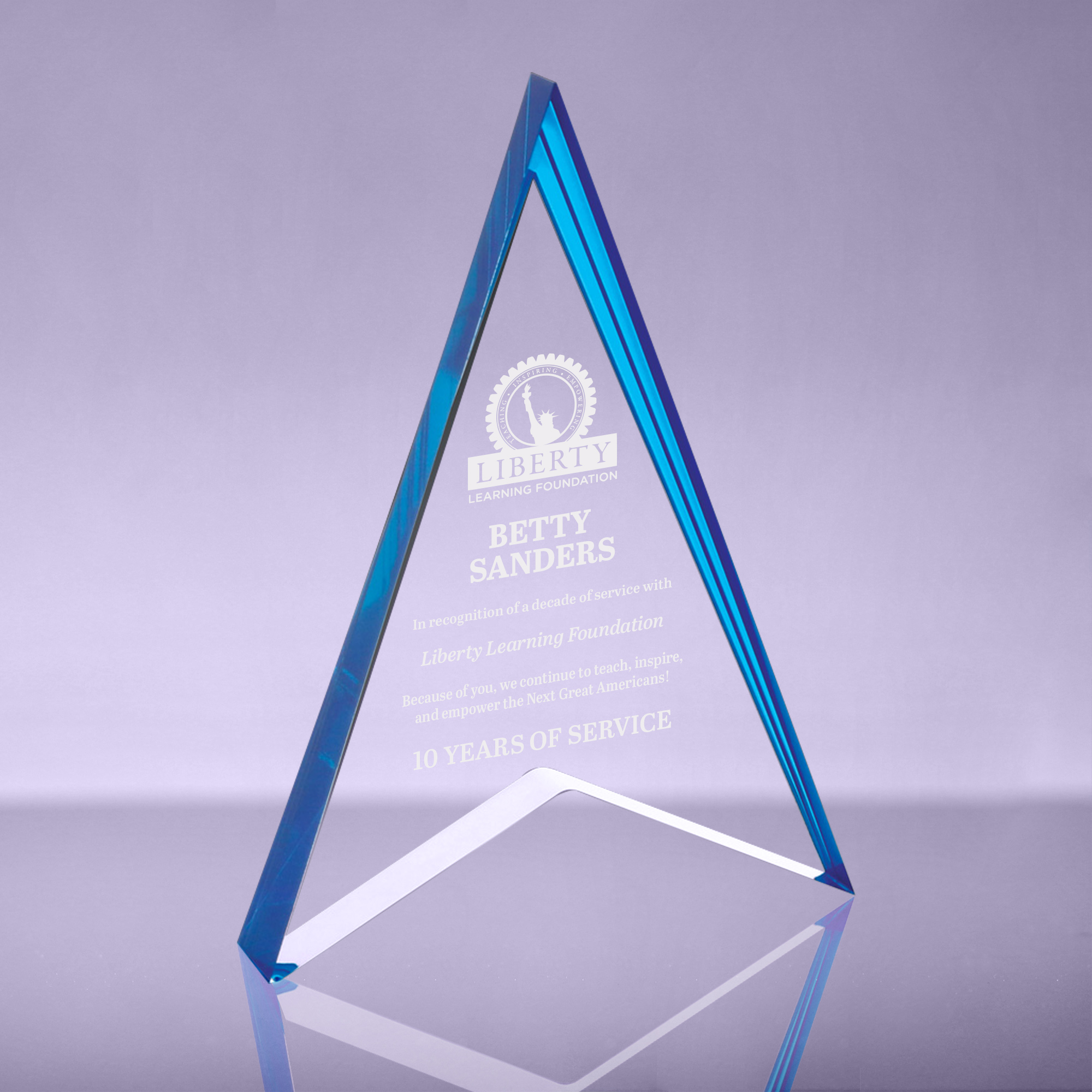 Spearhead Acrylic Award with Blue Reflective Accents - 9 inch