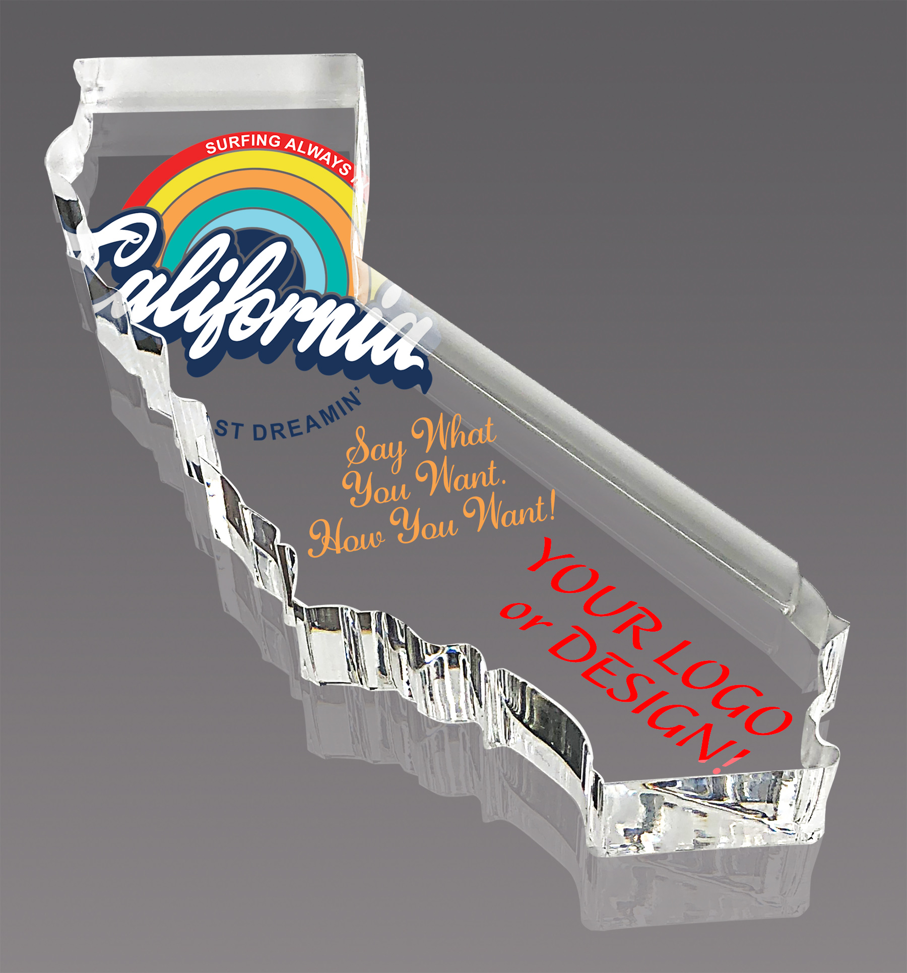 California Full Color Paperweight Acrylic Award - 7 x 3.5 inch