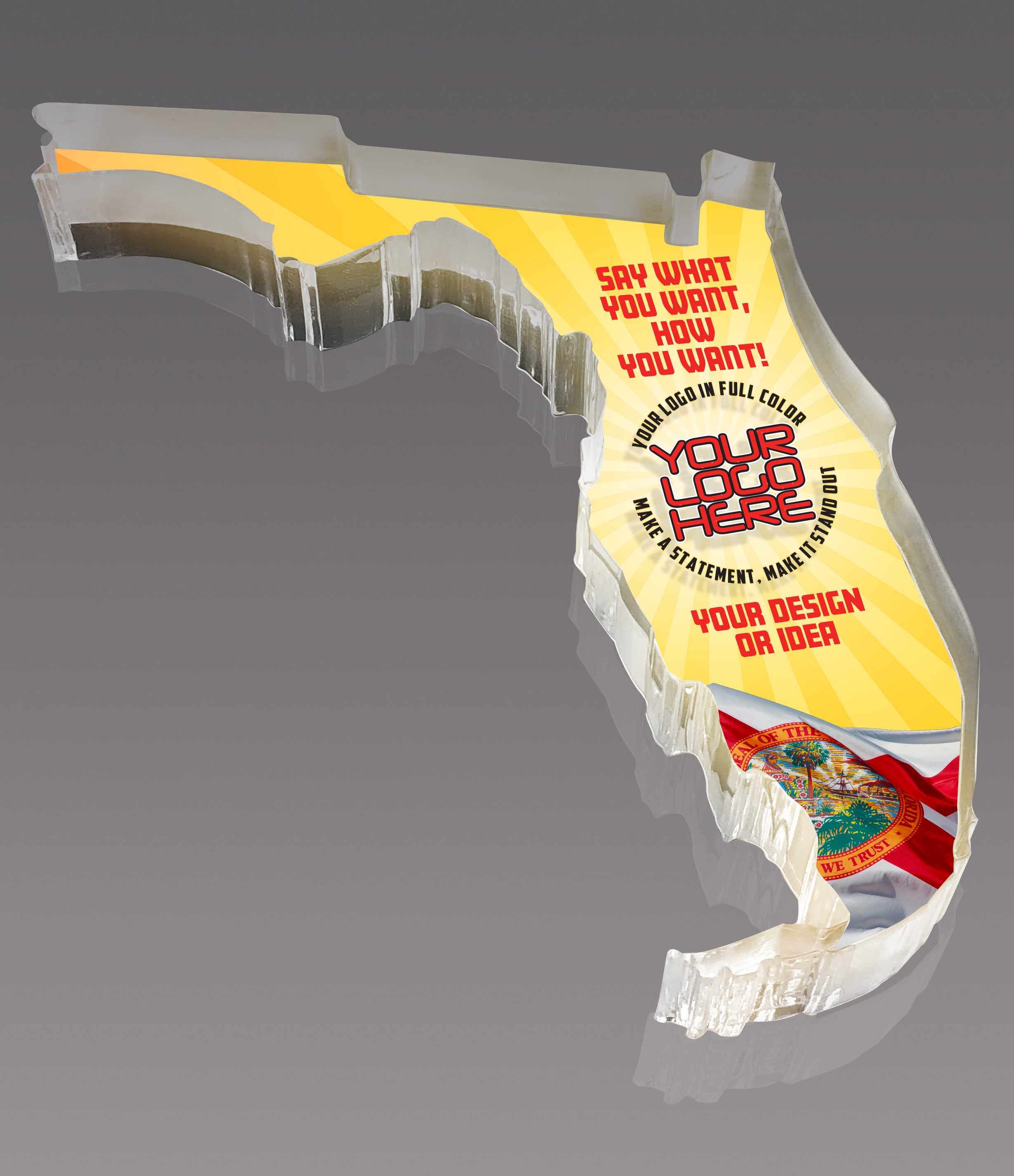Florida Full Color Paperweight Acrylic Award - 6x1.875