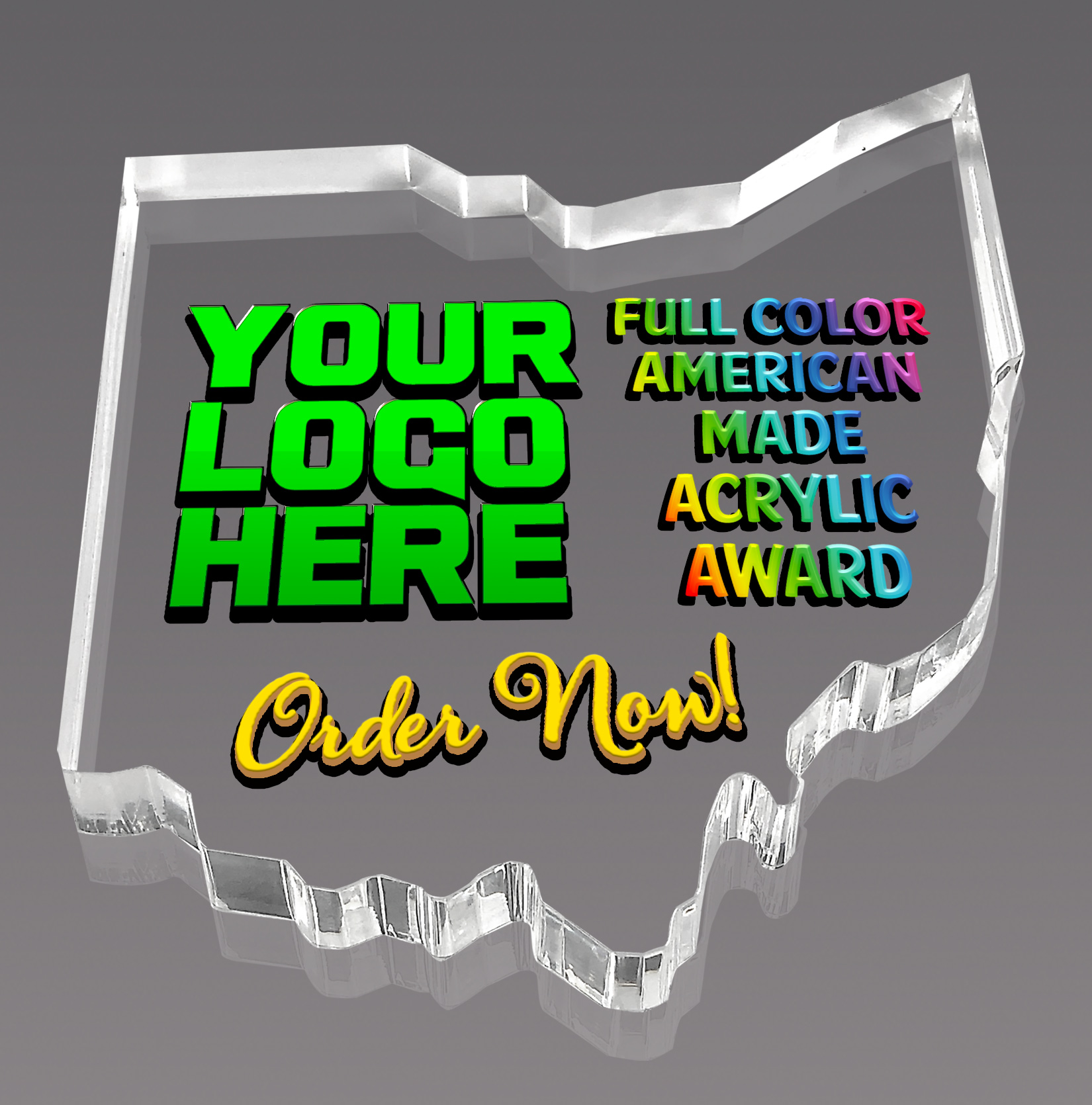 Ohio Full Color Paperweight Acrylic Award - 4.25 x 3.75 inch