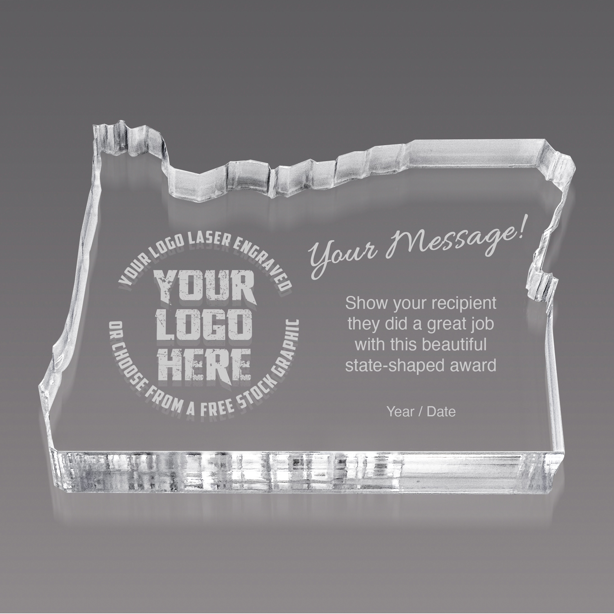 Oregon Paperweight Acrylic Award - 5 x 3.73 inch