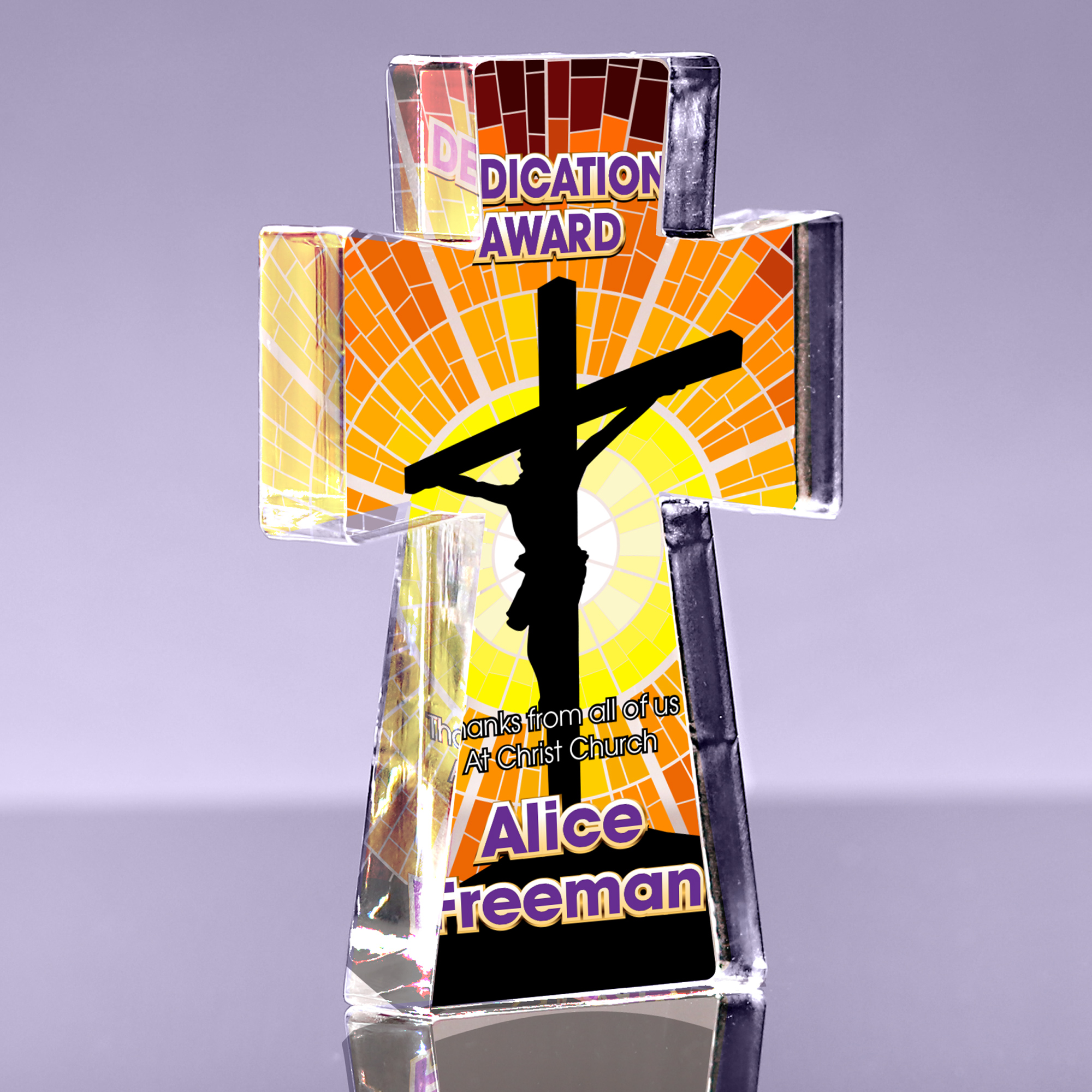 1 inch Thick Stained Glass Acrylic Cross Award - Radiance - 6 inch