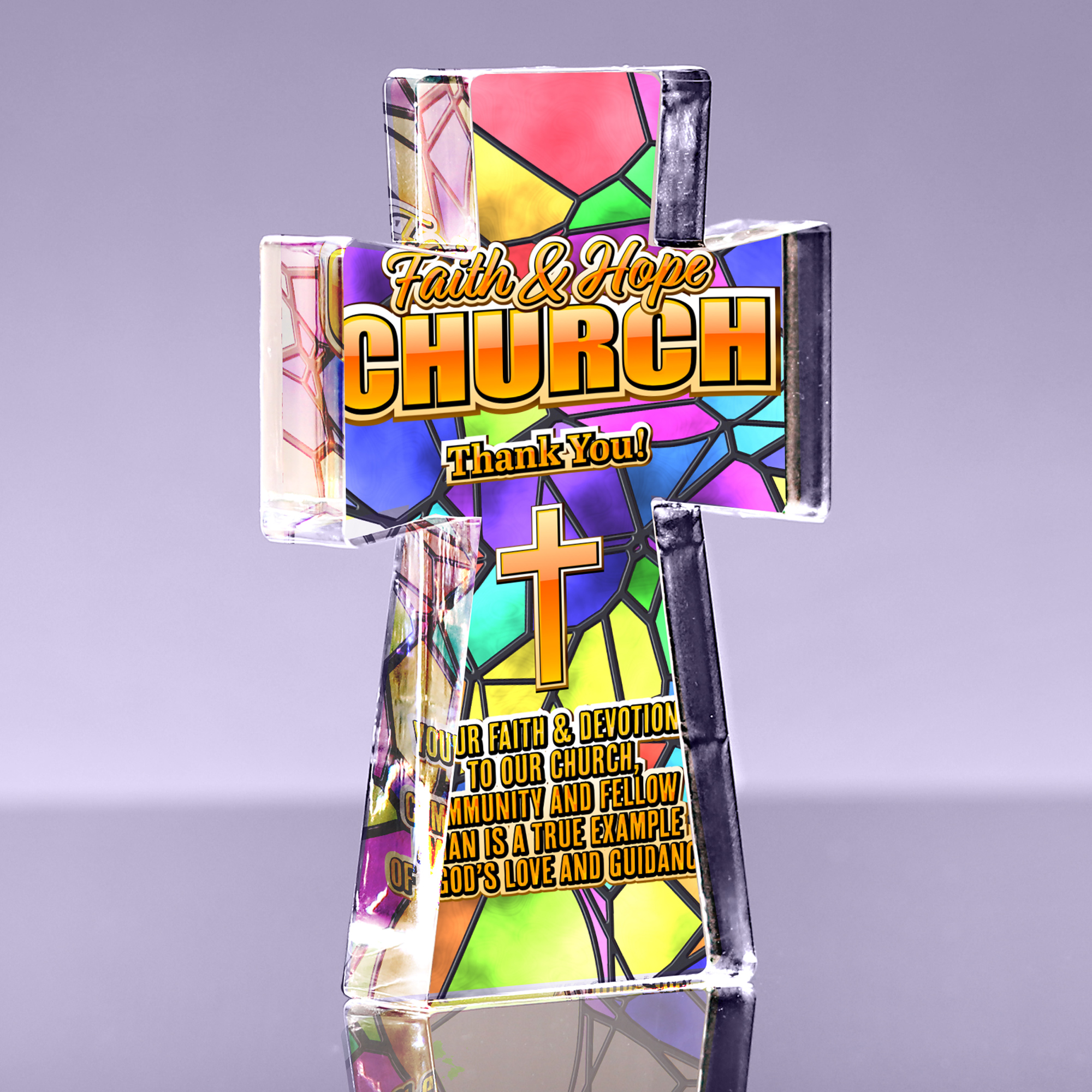 1 inch Thick Stained Glass Acrylic Cross Award - Pastel - 7.5 inch