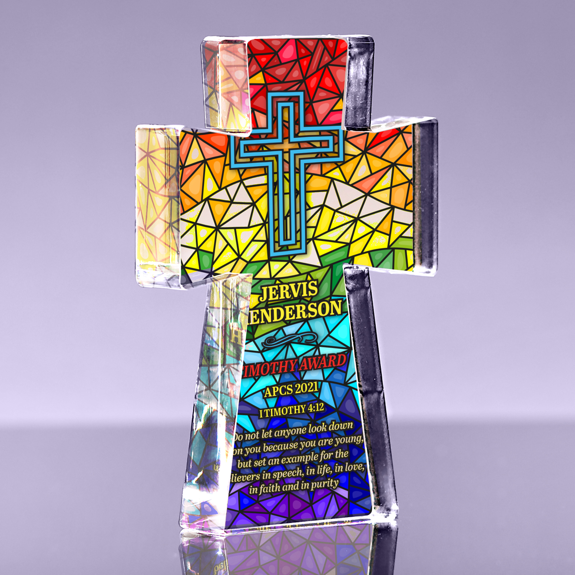 1 inch Thick Stained Glass Acrylic Cross Award - Spectrum - 9 inch
