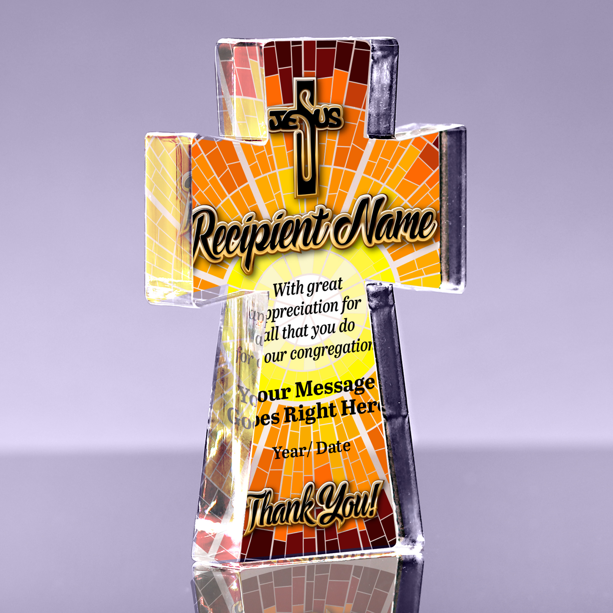 1 inch Thick Stained Glass Acrylic Cross Award - Radiance - 9 inch