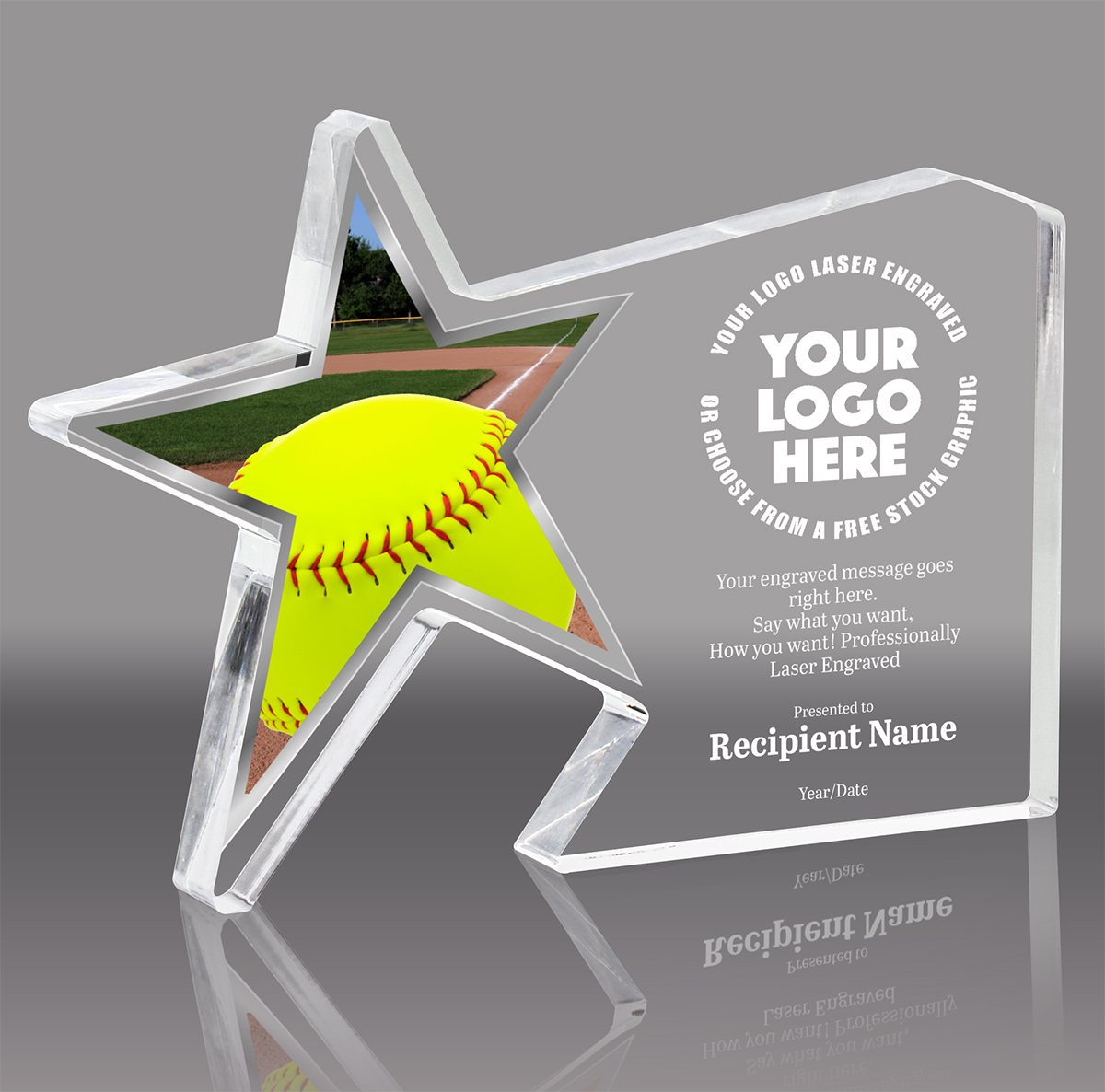 Softball Galaxy Star Acrylic Award- 4x5.5 inch