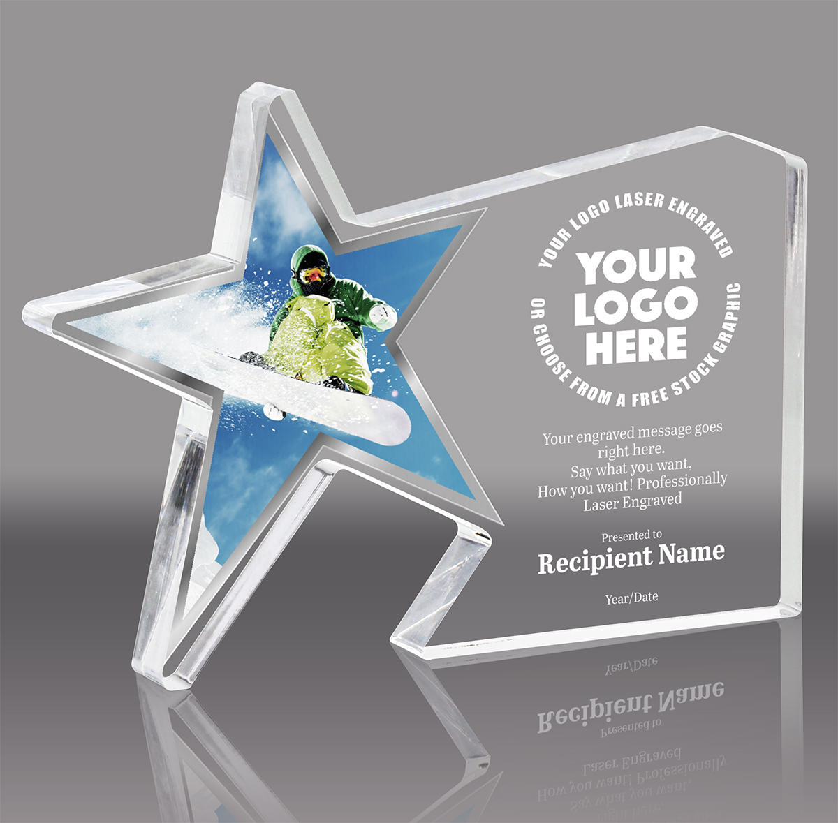 Snowboard Galaxy Star Acrylic Award- 5.5x7.75 inch