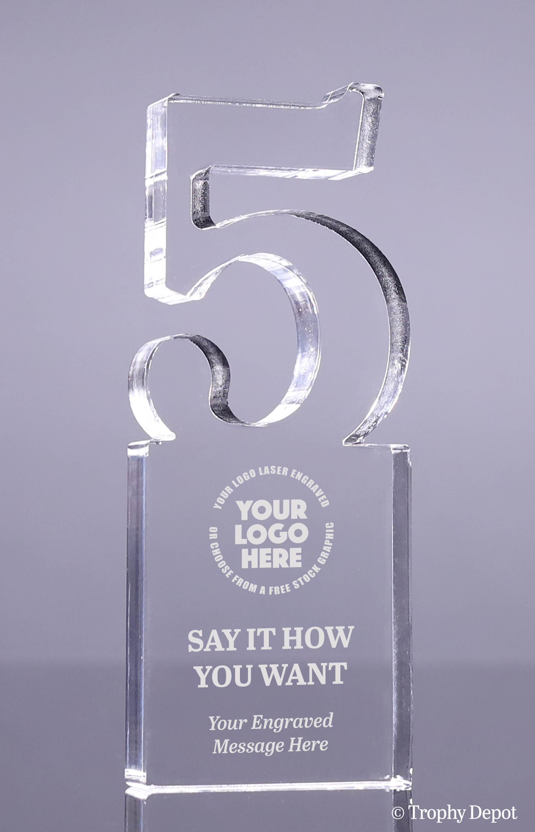 Number 5 Acrylic Award - 6 inch