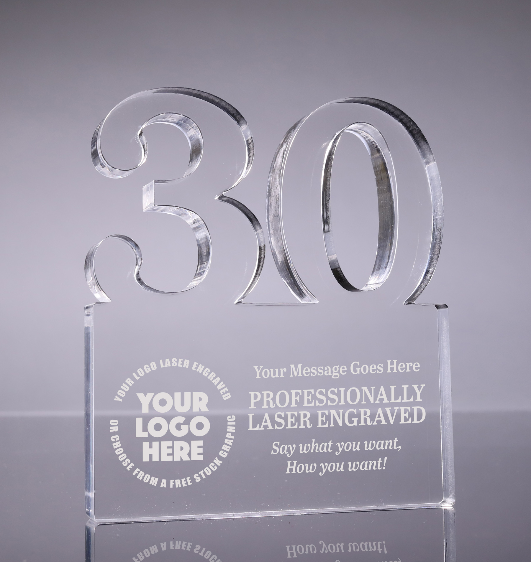 Number 30 Acrylic Award - 6 inch