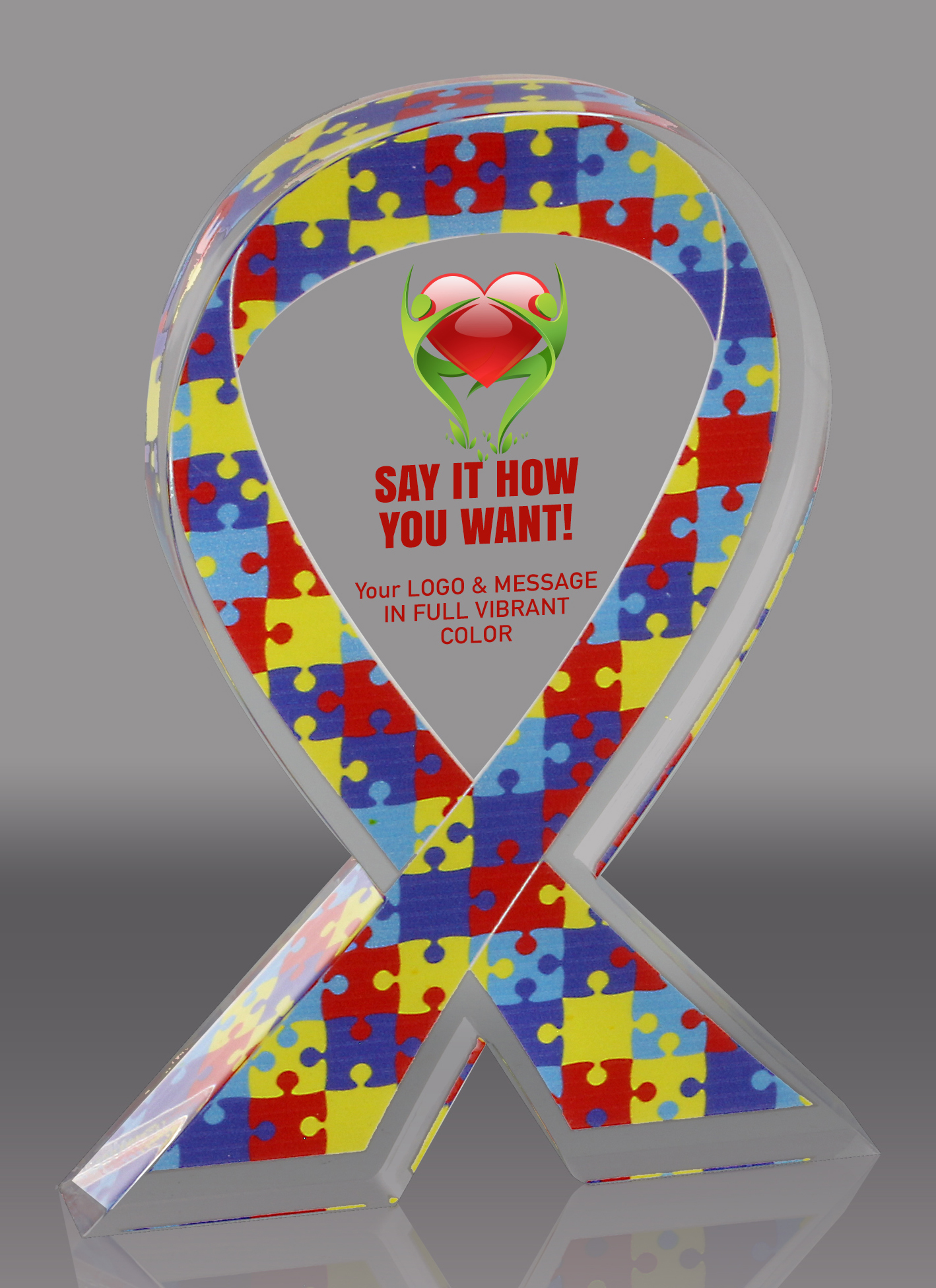 Custom Autism Puzzle Awareness Ribbon Acrylic Award - 5 inch