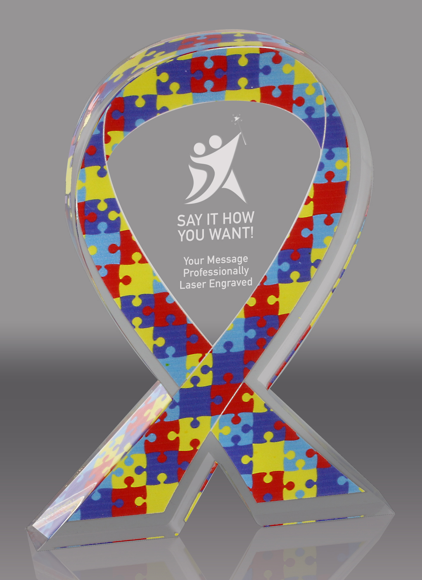 Autism Puzzle Awareness Ribbon Acrylic Award - 5 inch