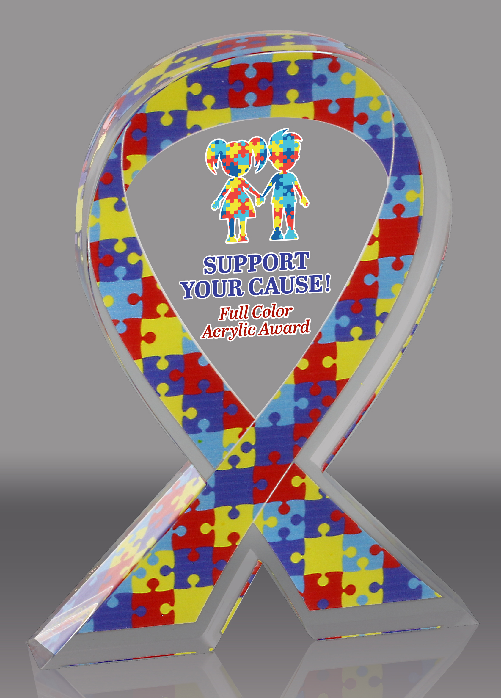 Custom Autism Puzzle Awareness Ribbon Acrylic Award - 6 inch