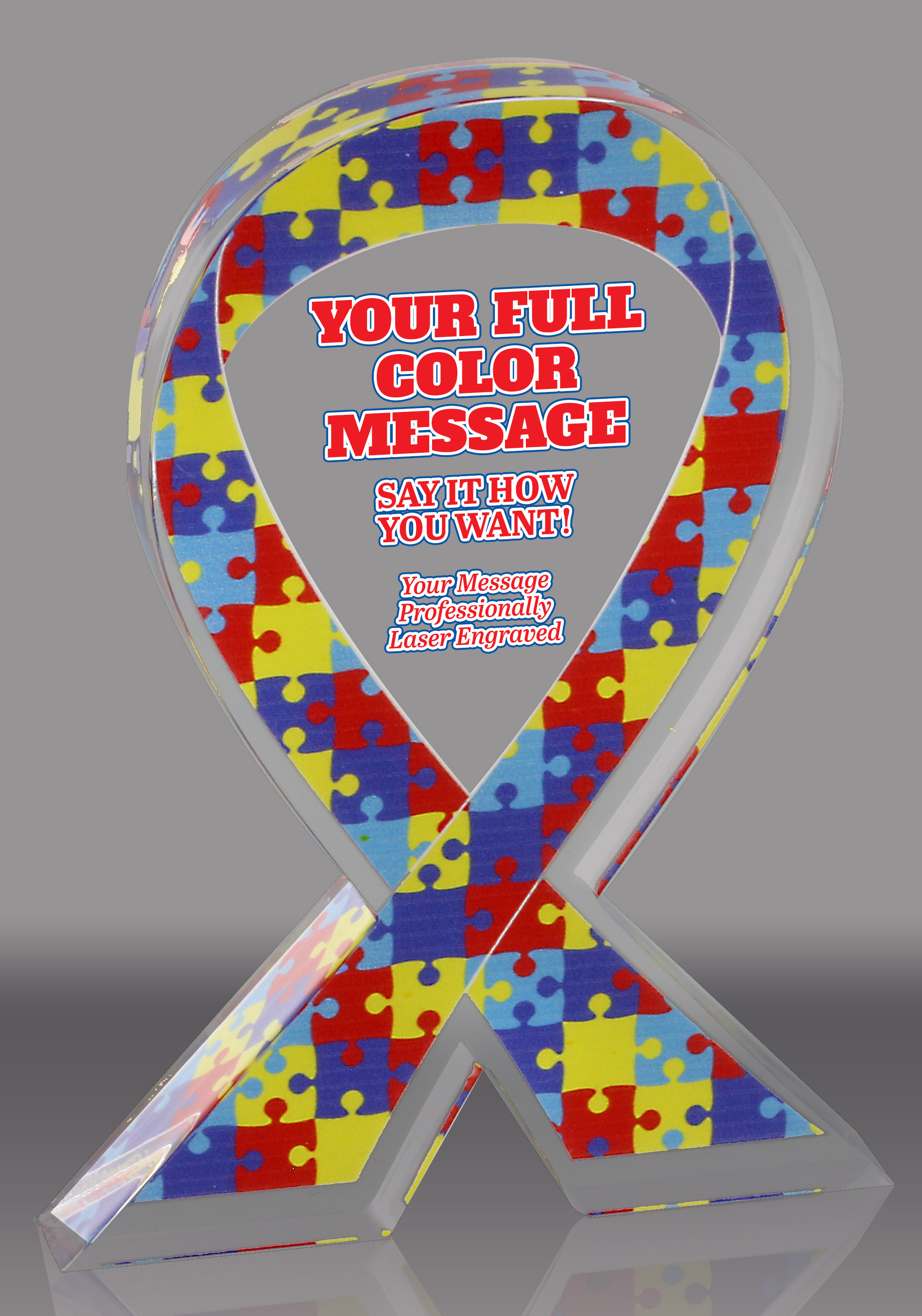 Custom Autism Puzzle Awareness Ribbon Acrylic Award - 7 inch