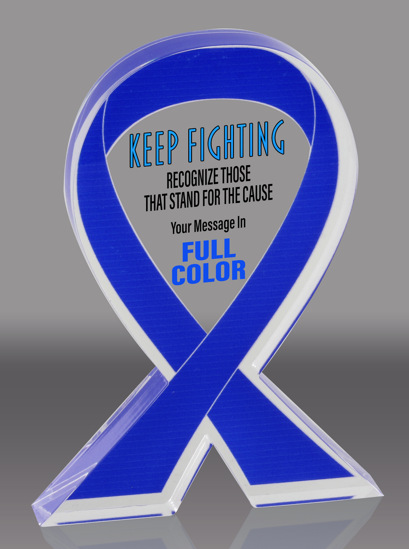 Custom Blue Awareness Ribbon Acrylic Award - 5 inch