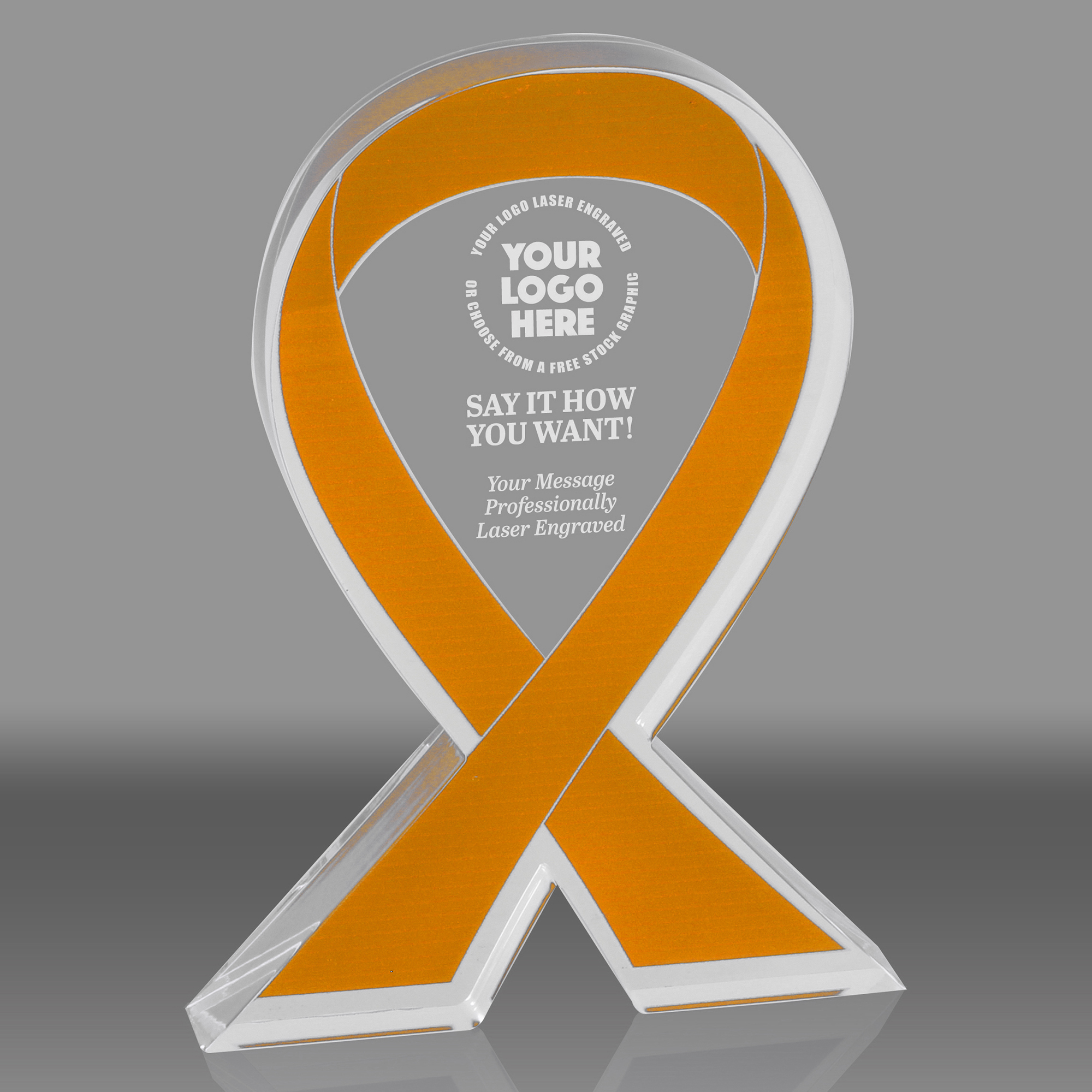 Orange Awareness Ribbon Acrylic Award - 6 inch