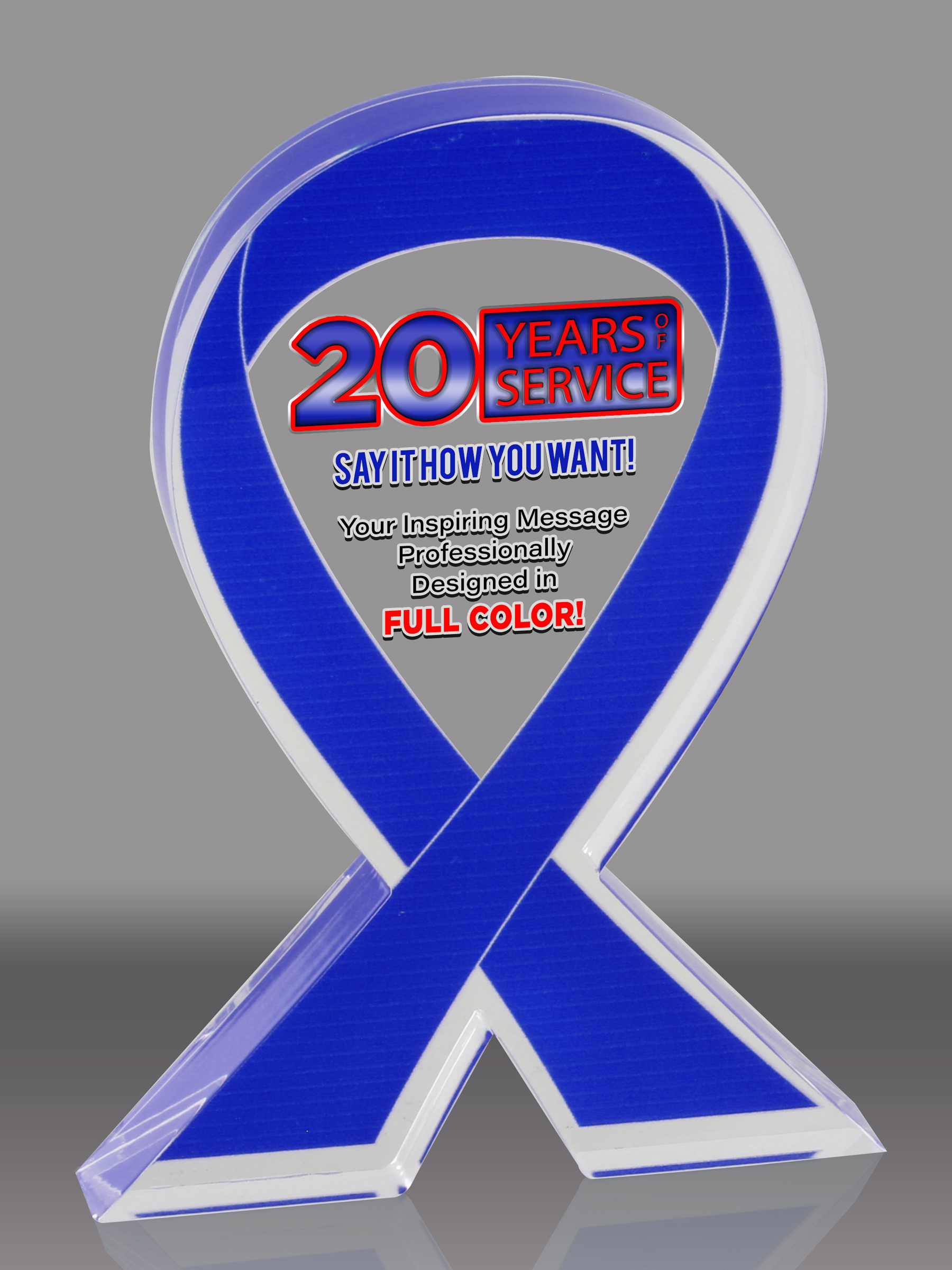 Custom Blue Awareness Ribbon Acrylic Award - 7 inch