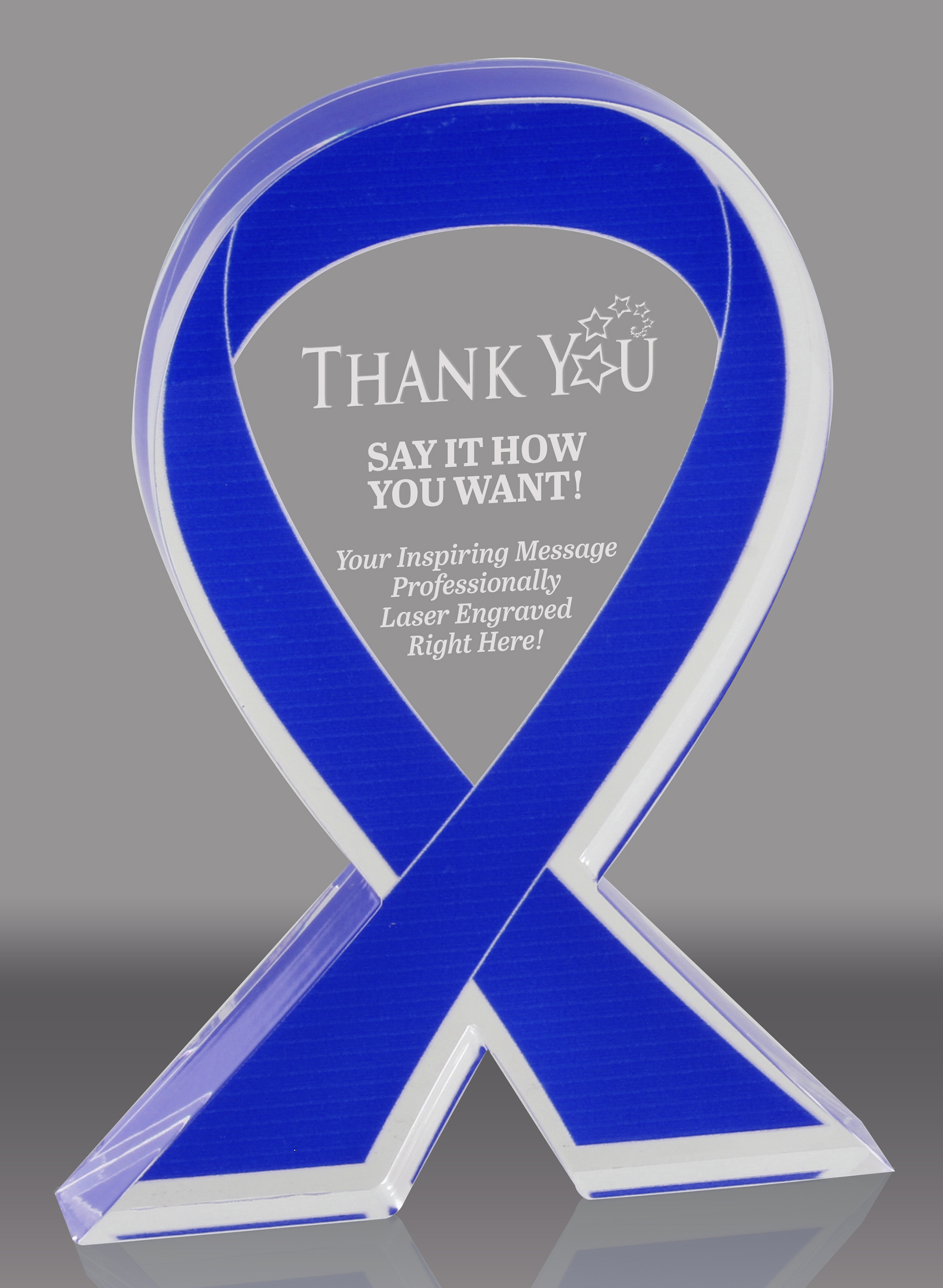 Blue Awareness Ribbon Acrylic Award - 7 inch