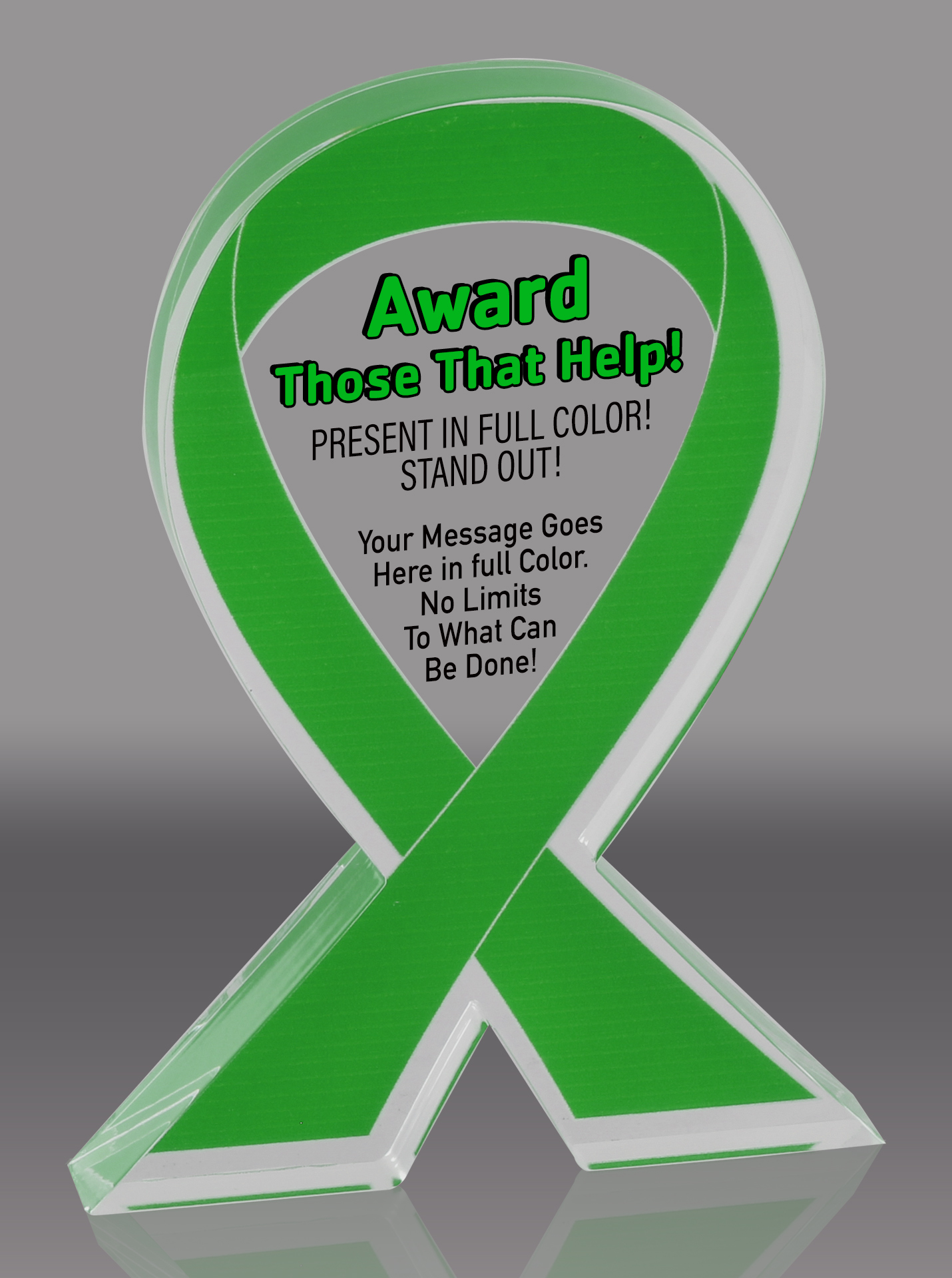 Custom Green Awareness Ribbon Acrylic Award - 5 inch