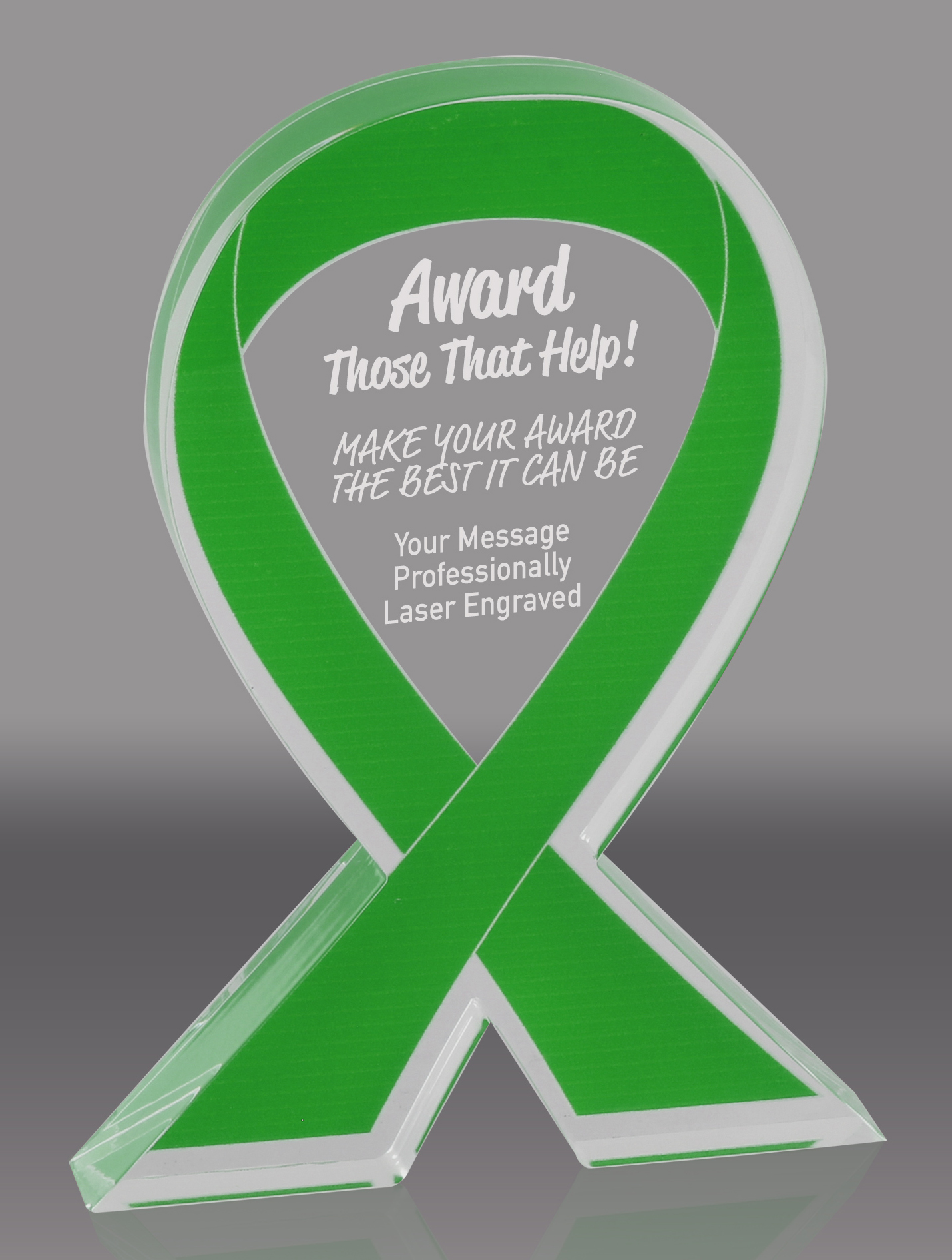 Green Awareness Ribbon Acrylic Award - 5 inch
