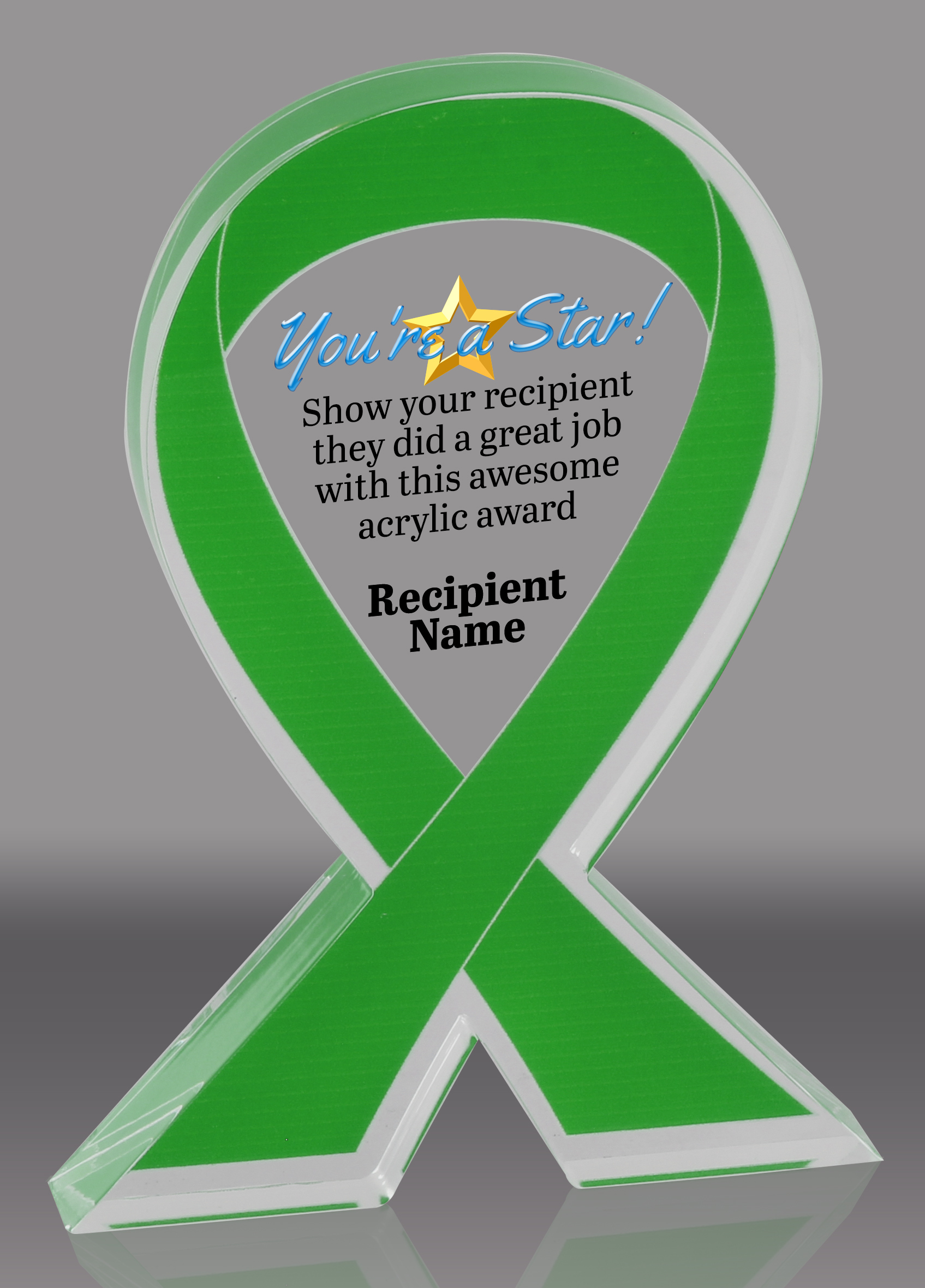 Custom Green Awareness Ribbon Acrylic Award - 6 inch