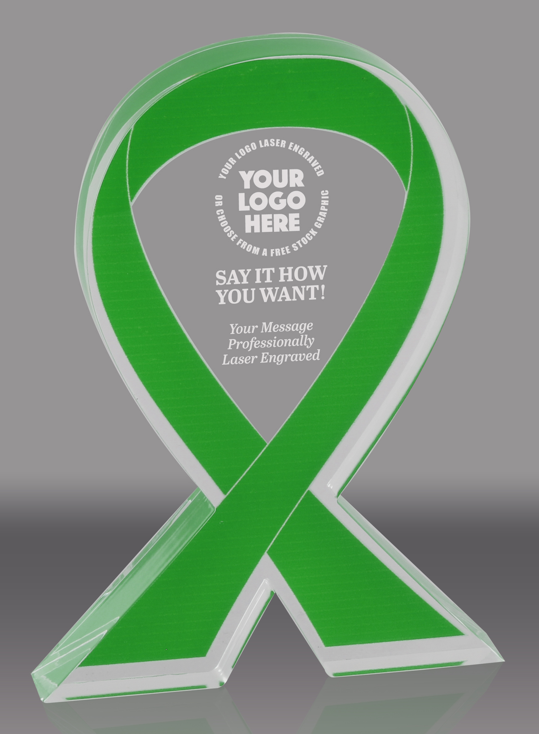 Green Awareness Ribbon Acrylic Award - 6 inch