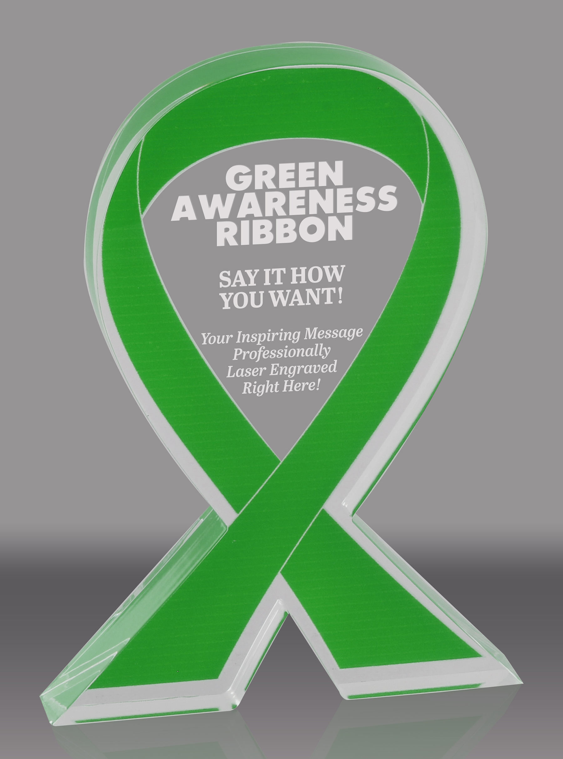 Green Awareness Ribbon Acrylic Award - 7 inch