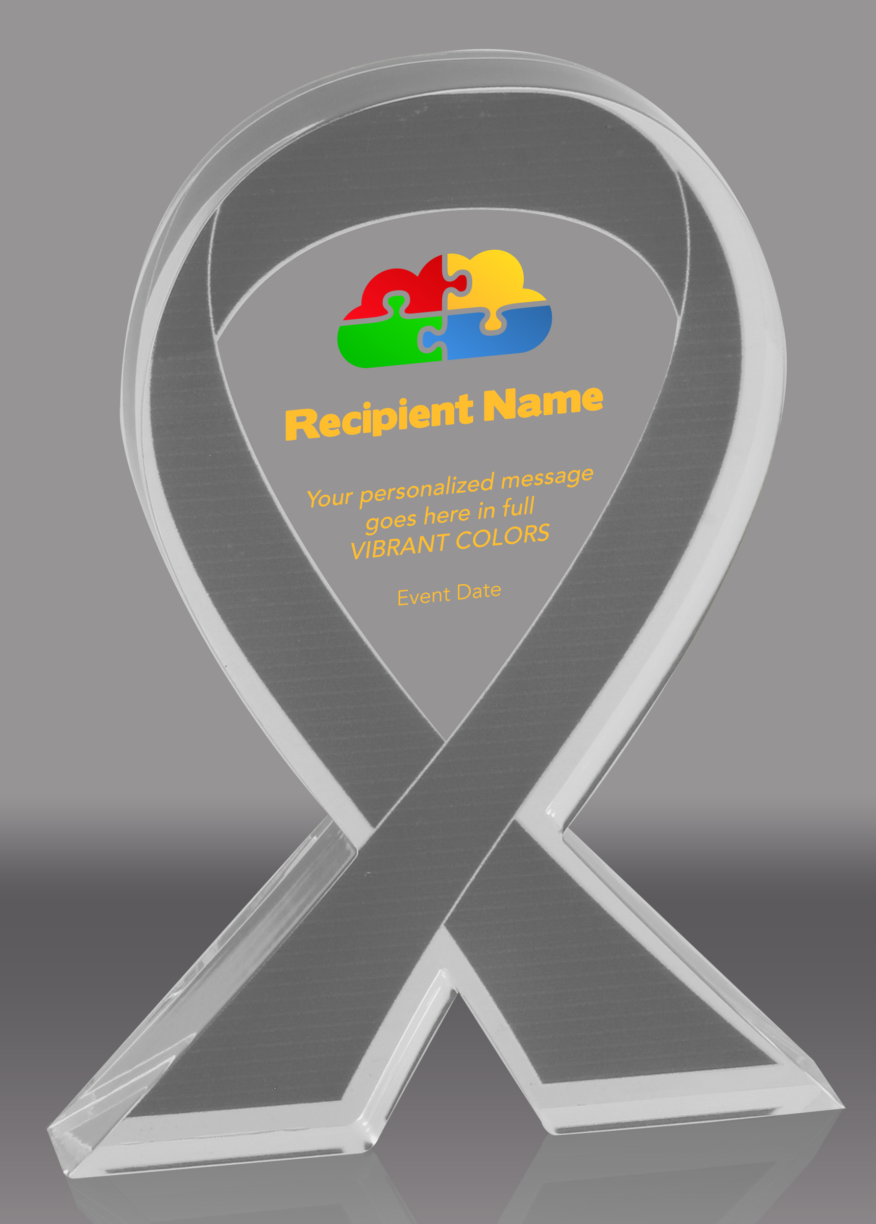 Custom Gray Awareness Ribbon Acrylic Award - 6 inch