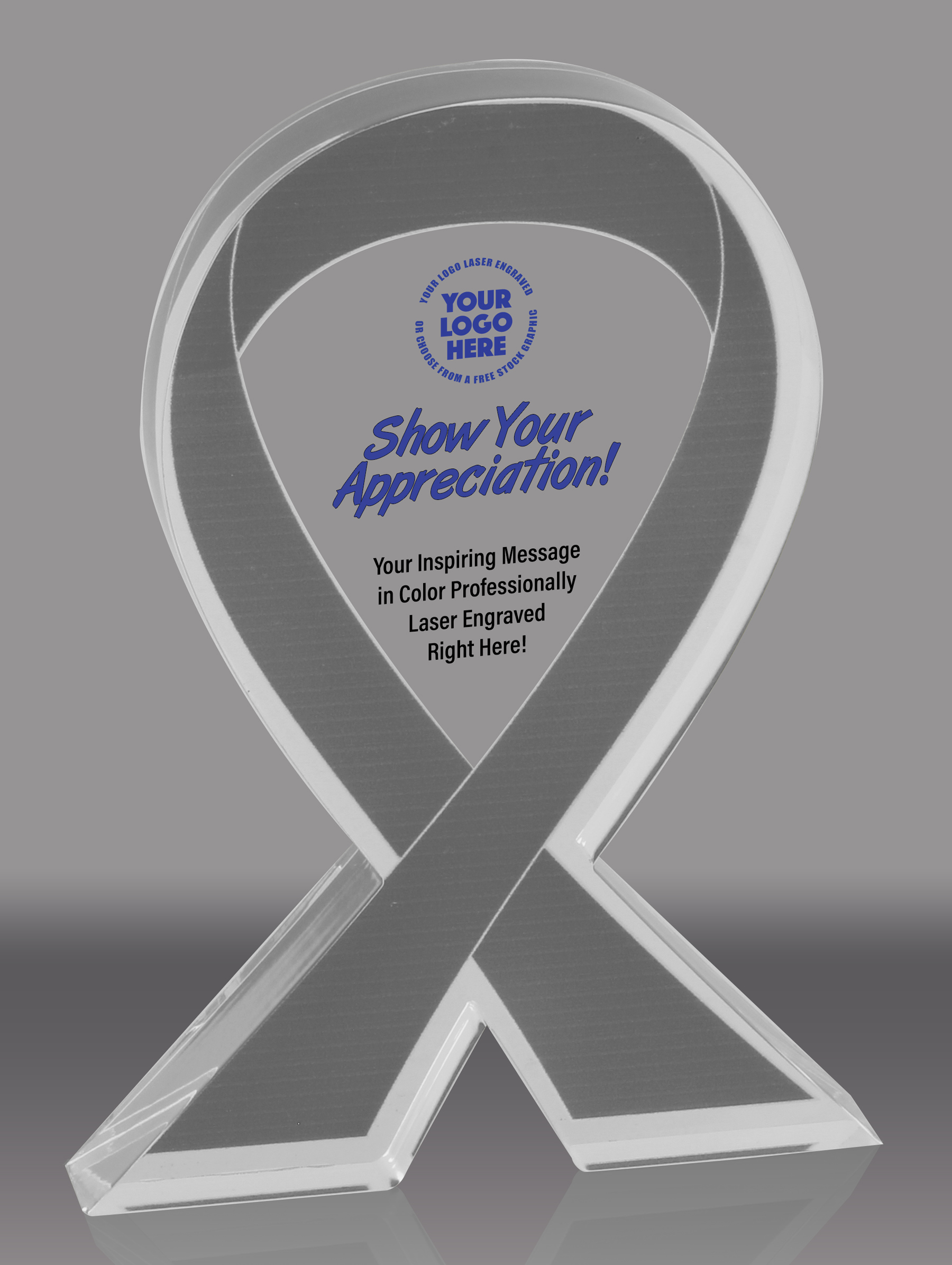 Custom Gray Awareness Ribbon Acrylic Award - 7 inch