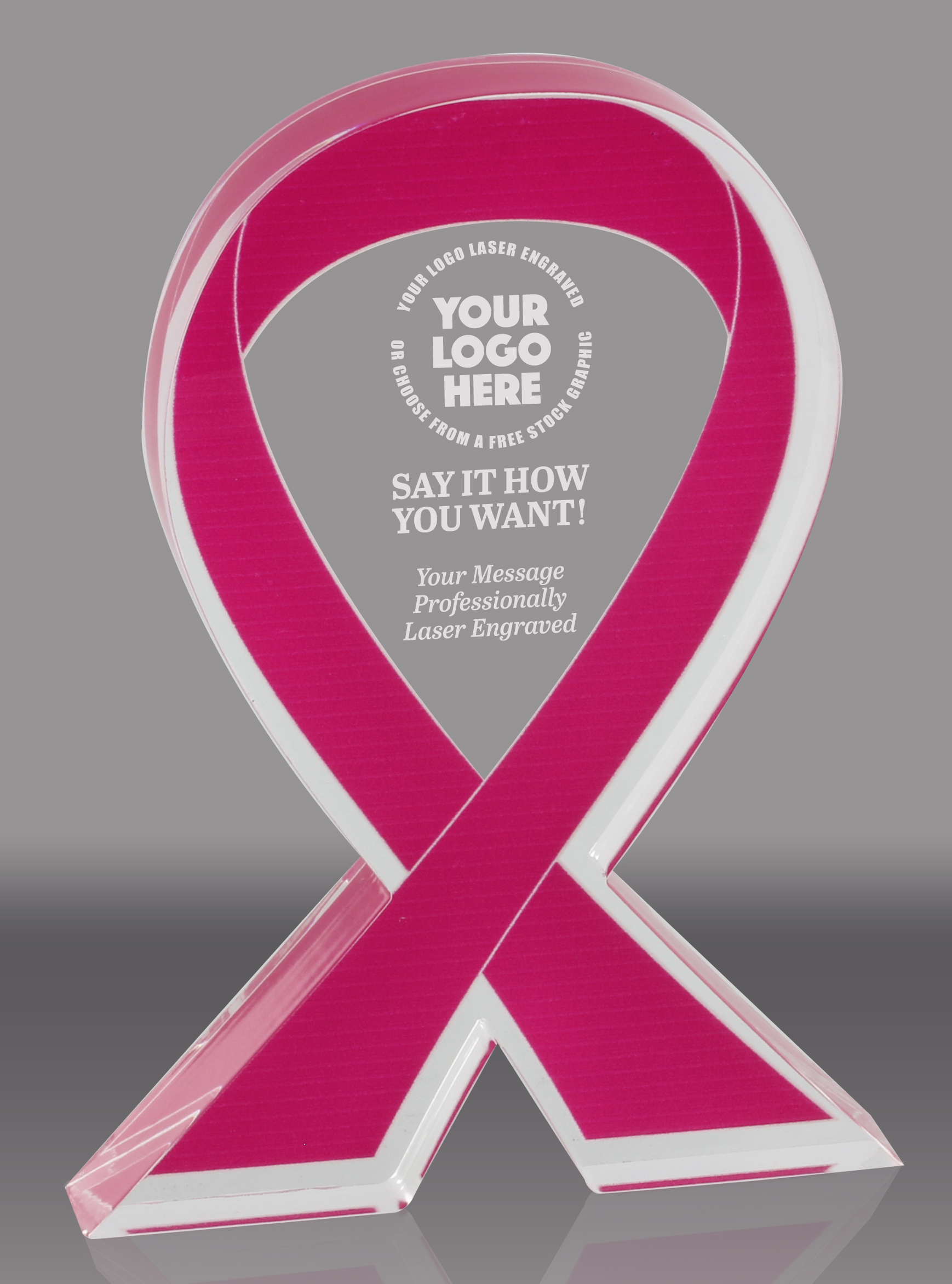 Pink Awareness Ribbon Acrylic Award - 6 inch