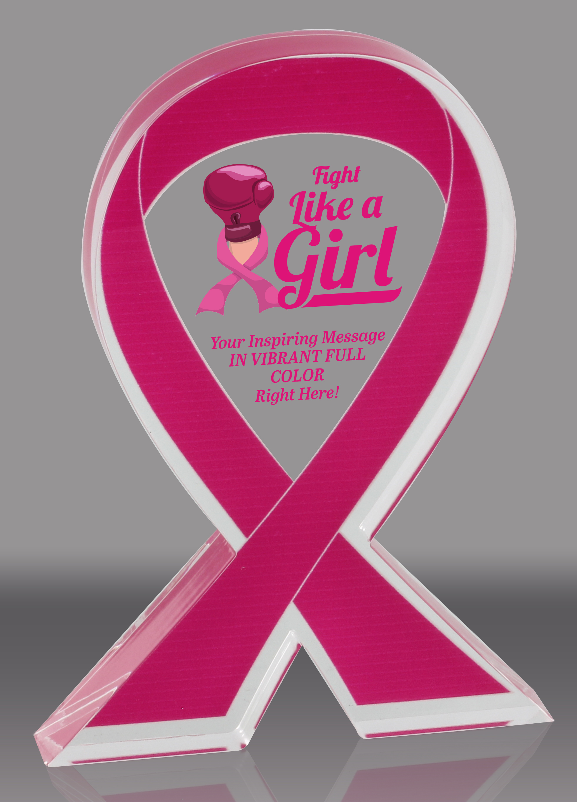 Custom Pink Awareness Ribbon Acrylic Award - 7 inch