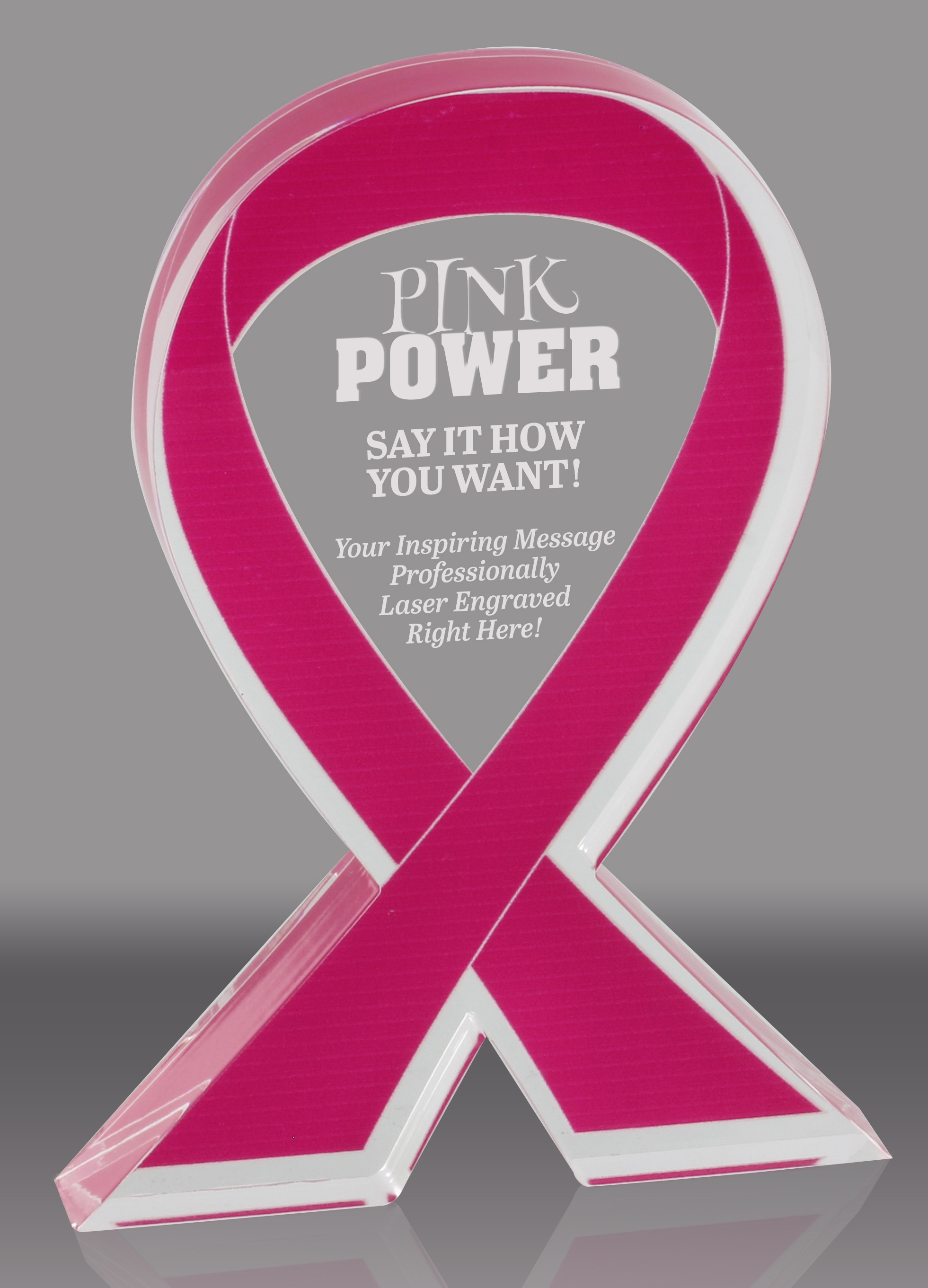 Pink Awareness Ribbon Acrylic Award - 7 inch