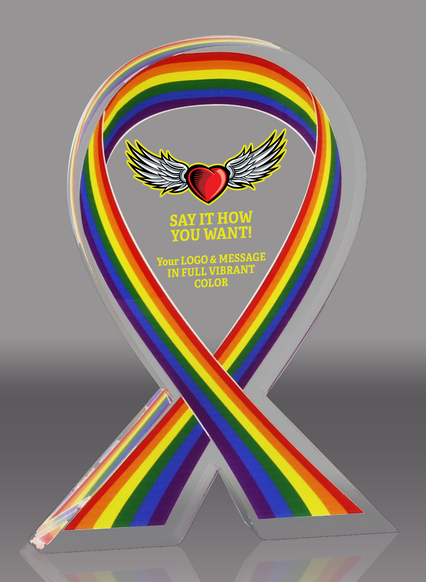 Custom Pride Awareness Ribbon Acrylic Award - 5 inch