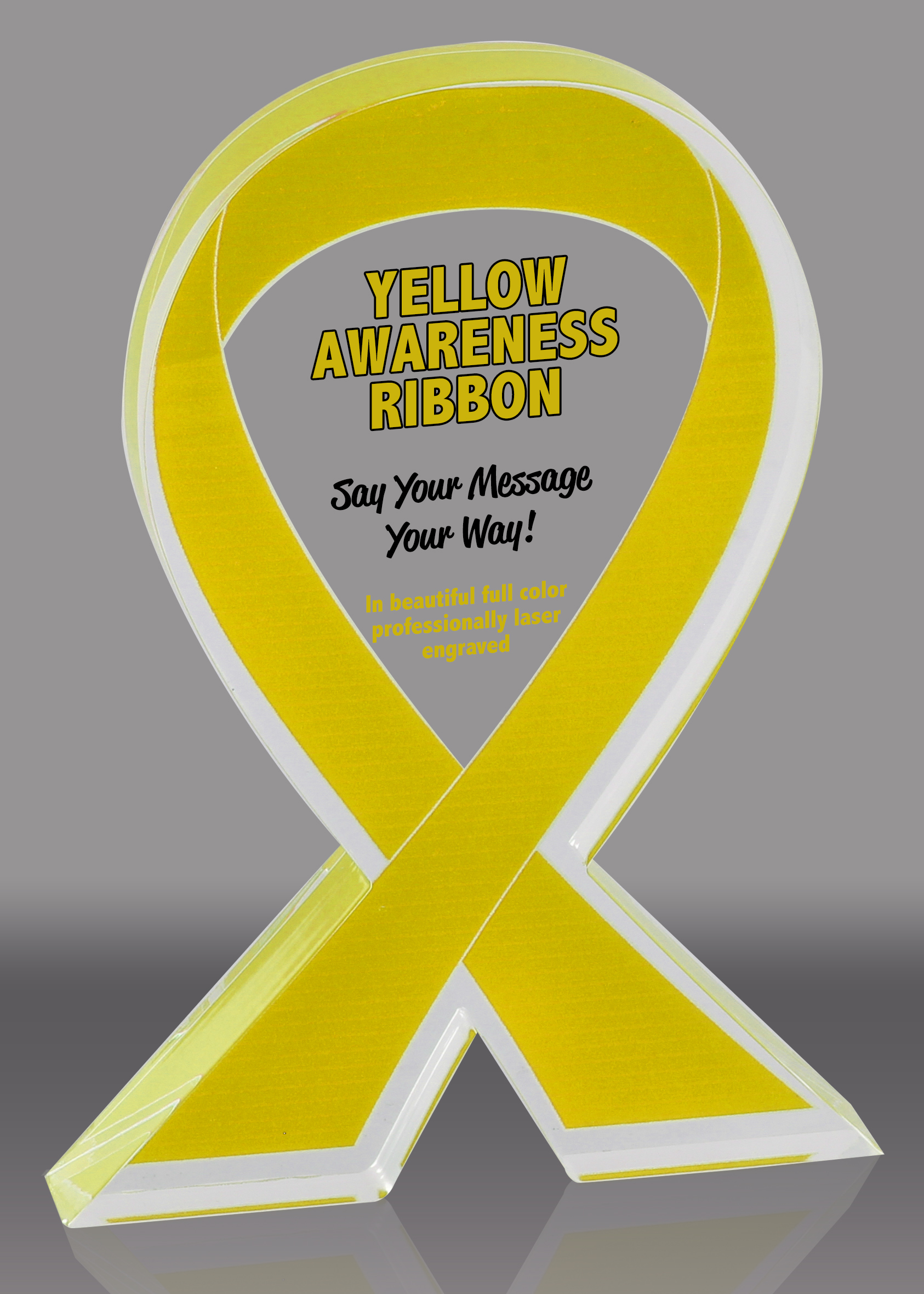Custom Yellow Awareness Ribbon Acrylic Award - 6 inch